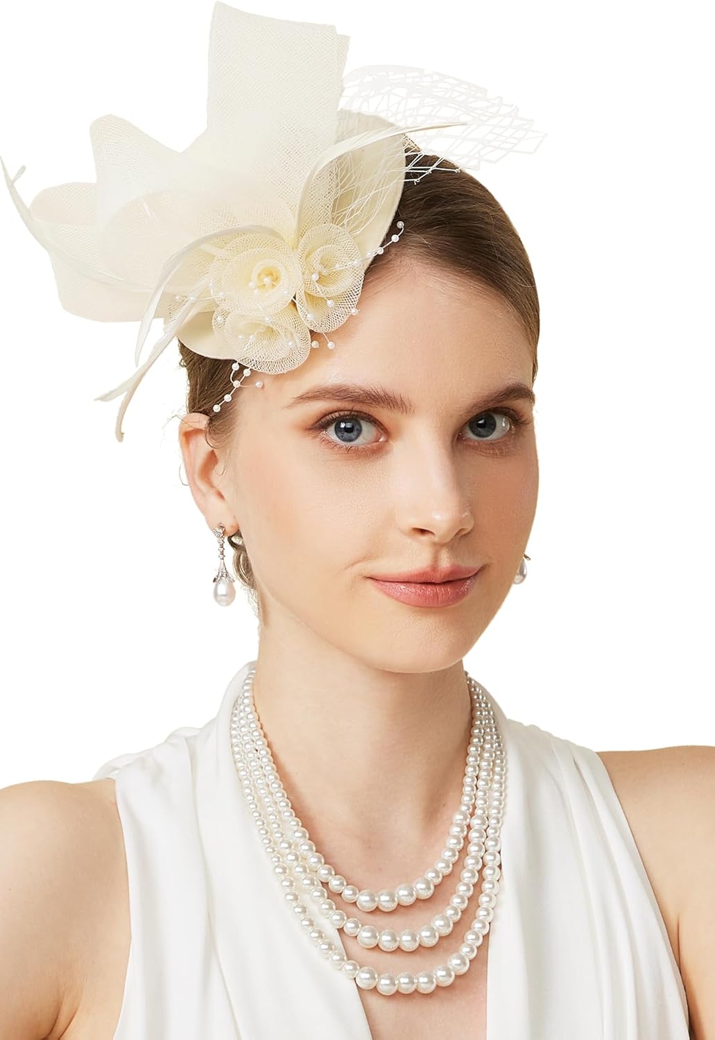 BABEYOND Fascinators Hats for Women - Mini Top Tea Party Hat Veil Feather Kentucky Fascinator Flower Mesh Hat Hair Clip