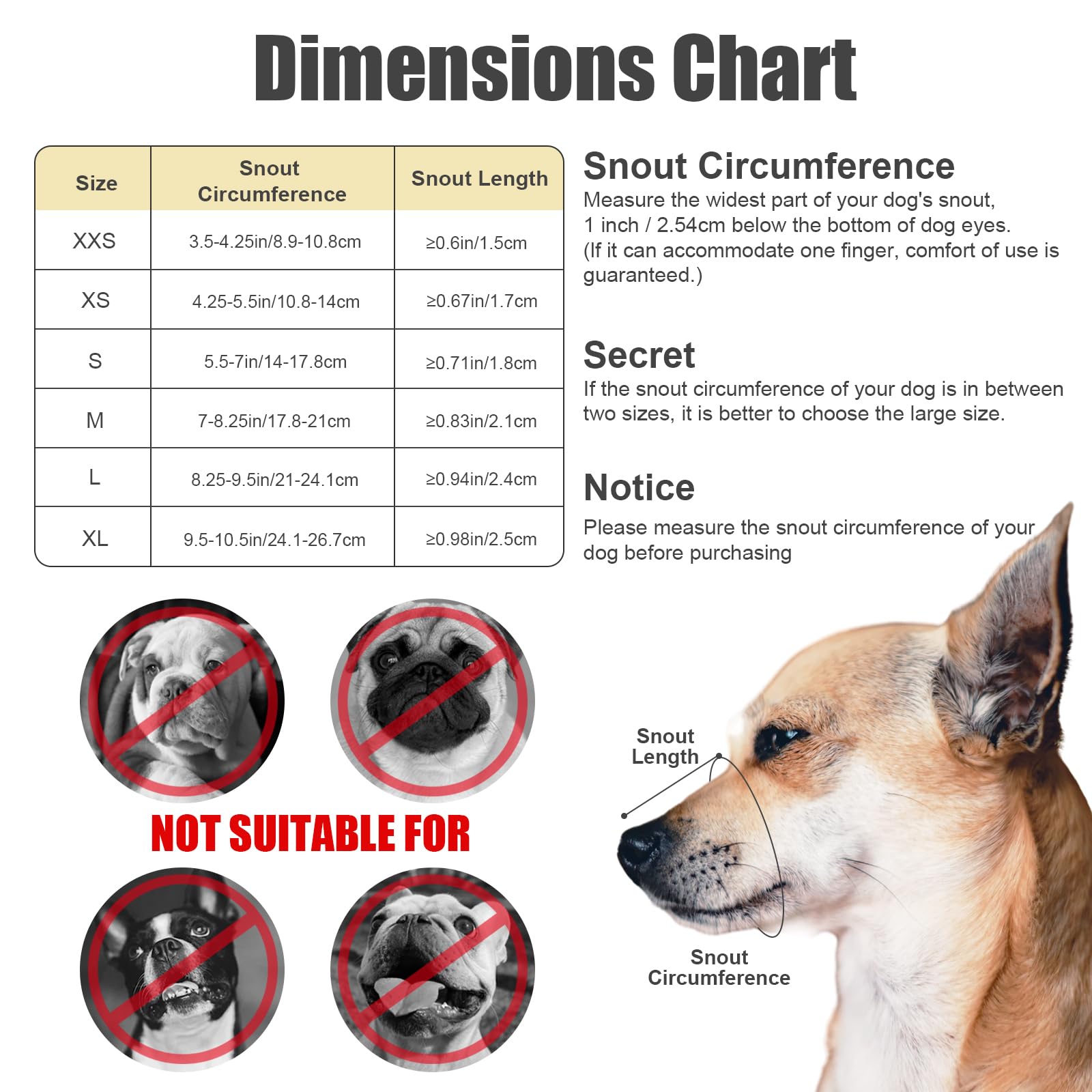 Short Snout Dog Muzzle for Small and Medium Dogs Breeds, Soft Pet Safe Dog Muzzle Anti Biting Barking, Muzzle for Snout Circumference 3.5-4.25