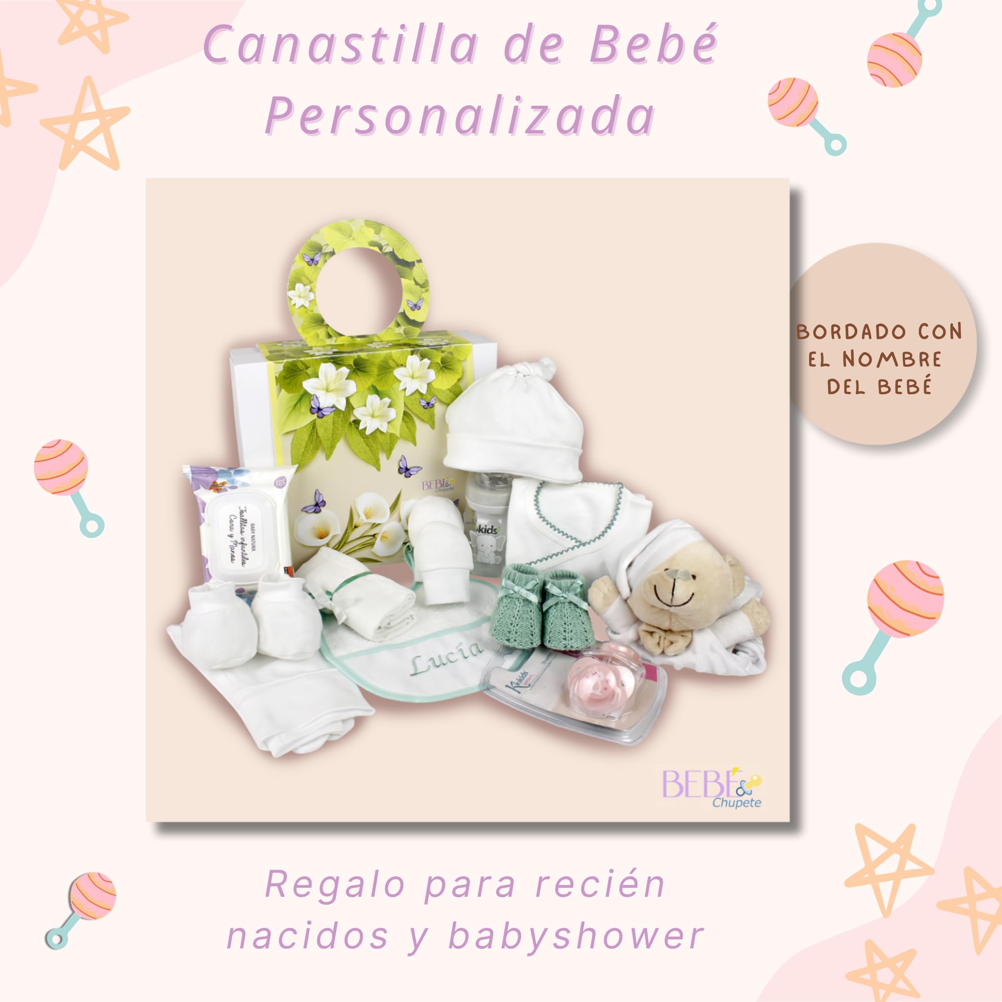 Bebe Recien Nacido- Regalo Bebe Recien Nacido Niño- Regalo Para Bebes Recien Nacidos- Regalo Recien Nacido-Cosas Para Bebes Recien Nacidos- Cesta Bebe Recien Nacido Niño-Baby Shower-Cesta Bebe (Verde)