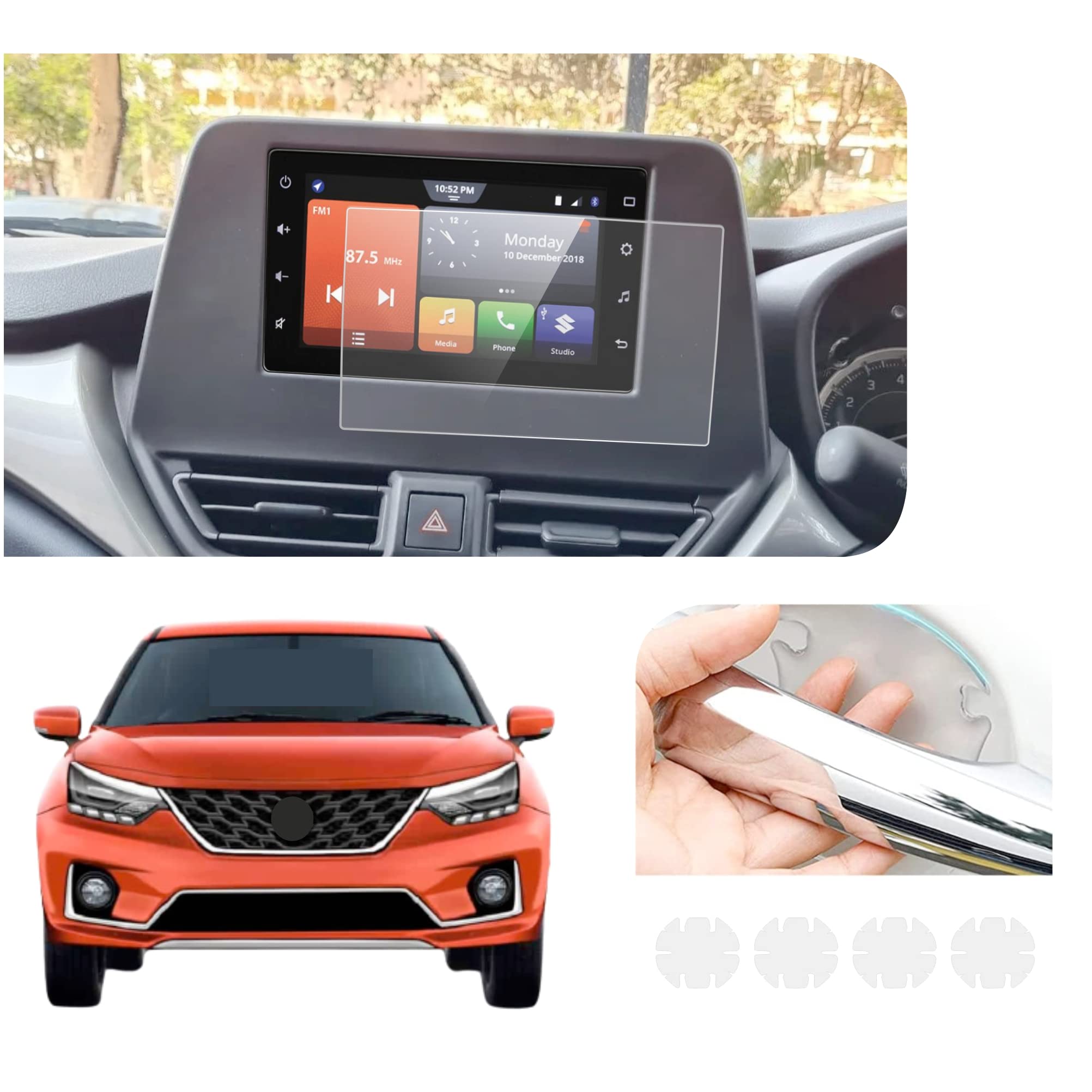 RGY Maruti Suzuki Baleno Facelift 2022 Car Accessories Infotainment System Touch Screen Guard with DOOR HANDLE GUARD (Company Fitted) - 7inch CLEAR-image-13