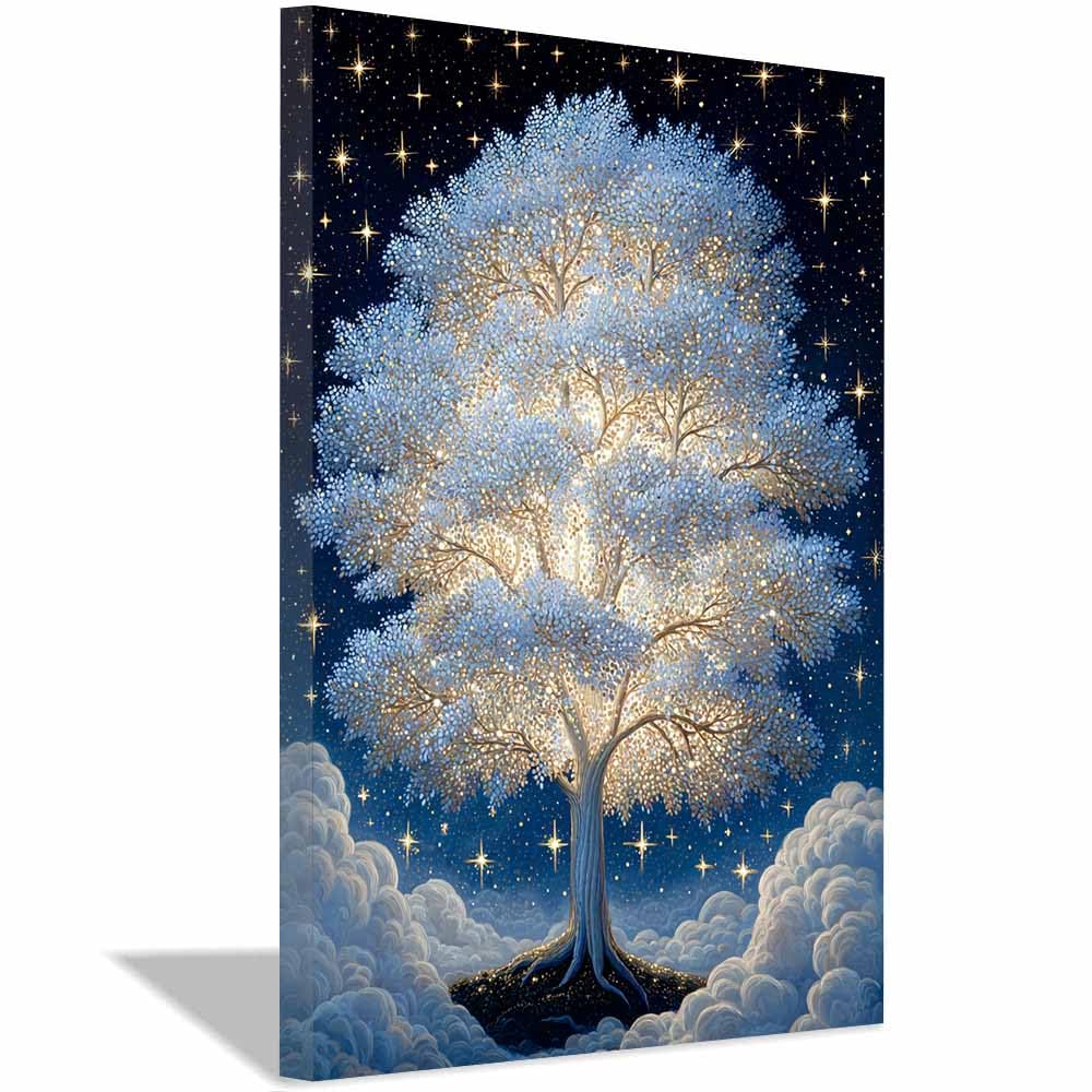 HOQIU Tree Wall Art Cosmic green ancient tree artwork, home canvas prints, for Bathroom Living Room Bedroom(Multicolor)-70x100cm Framed