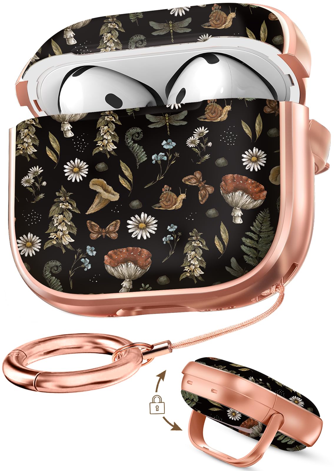 Coralogo for AirPods 4 Case with Safety Lock - Cute Cartoon for Women Girls Fashion Stylish Mushroom Pattern Design Kawaii Girly Girlish Hard