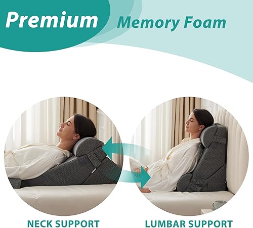 Miniatura 3 de Bedluxe - Juego de 4 almohadas de cuña ajustables para cama, de espuma viscoelástica, para poscirugía, aliviar el dolor de espalda, cuello y