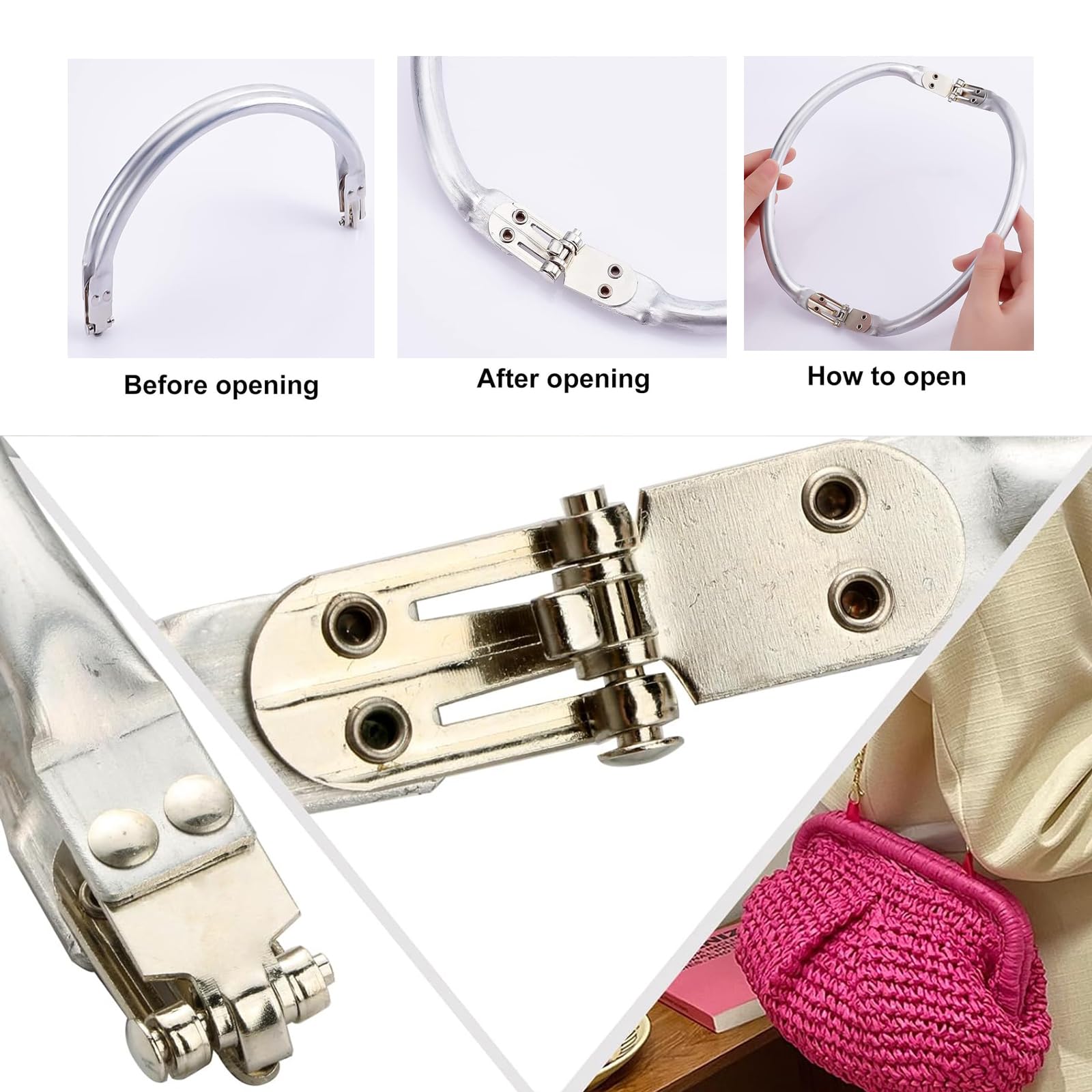 Manici Per Borsa A Uncinetto - 4 Pezzi In Alluminio, Con Chiusura A Molla, Per Progetti Fai Da Te - Foto 12