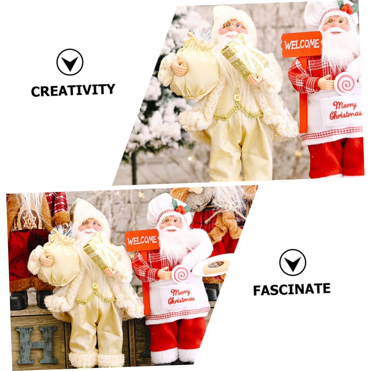 Zerodeko 3 Pezzi Babbo Natale in piedi Vacanza Figurina christmas party regalini natalizi decorazioni natalizi statuina di babbo natale di natale statua di Babbo Natale plastica Golden