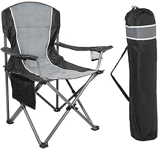 LET'S CAMP Chaise de Camping Pliable avec Porte-gobelets, Sacs de Rangement, Sac de Transport en Acier jusqu'à 160 kg, pour Le Camping, Les Voyages