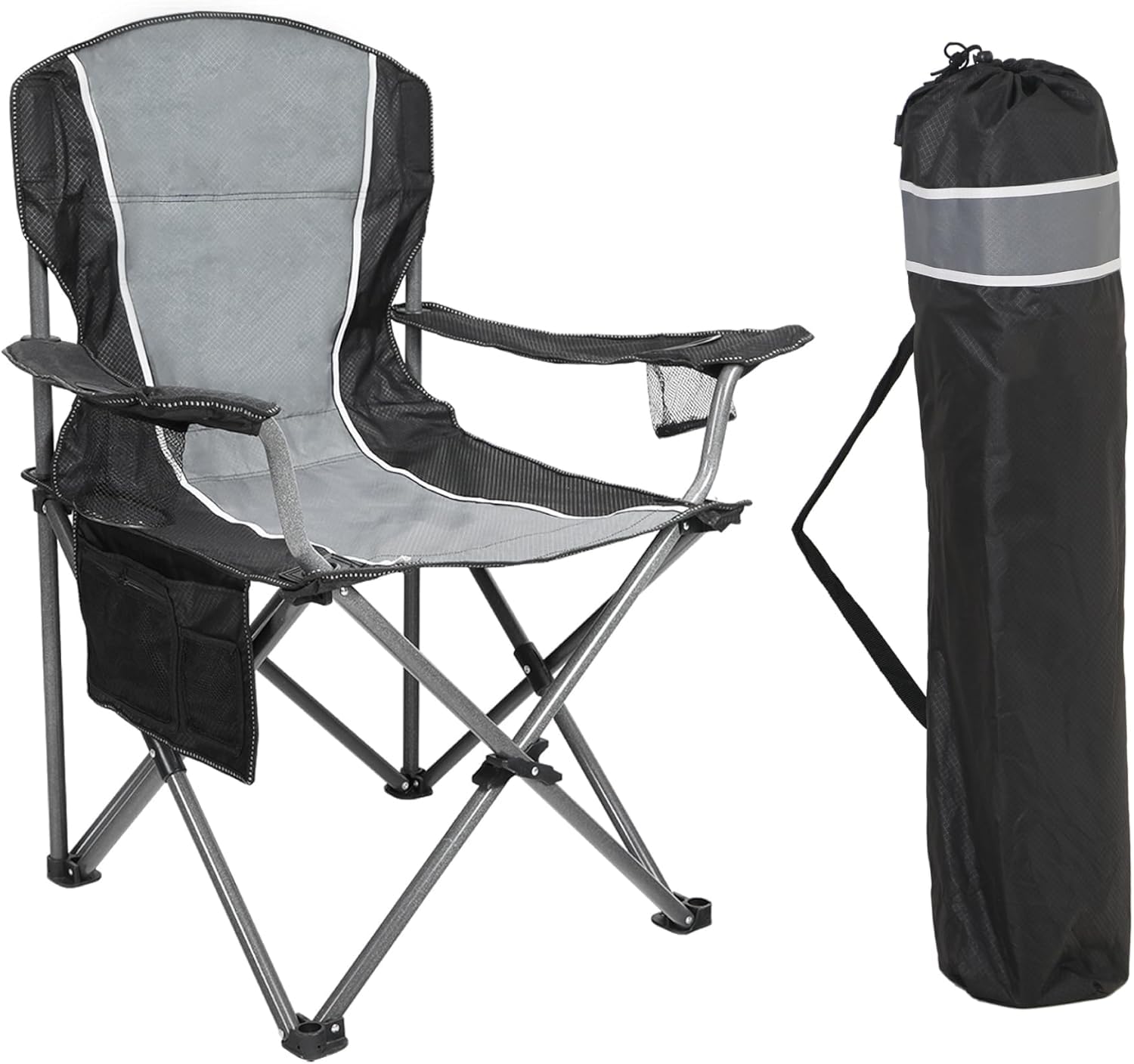 LET'S CAMP Campingstuhl Klappstuhl Faltbar Angelstuhl mit Getränkehaltern Tragetasche XL Faltstuhl bis 160kg