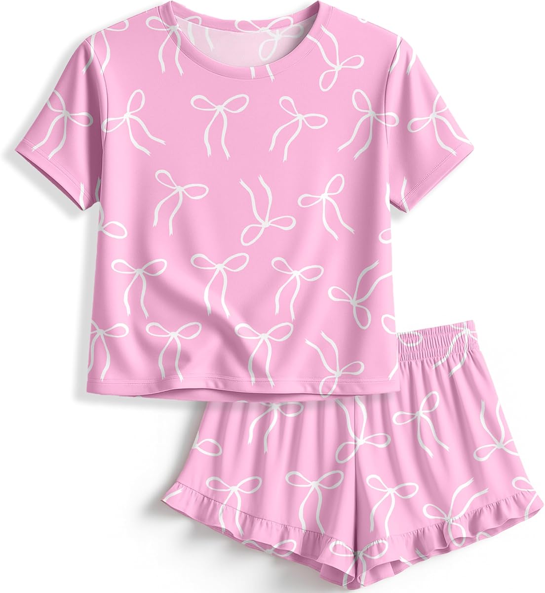Pijamas suaves para niñas con pantalones cortos con volantes, lindos pijamas para niñas talla 6-14