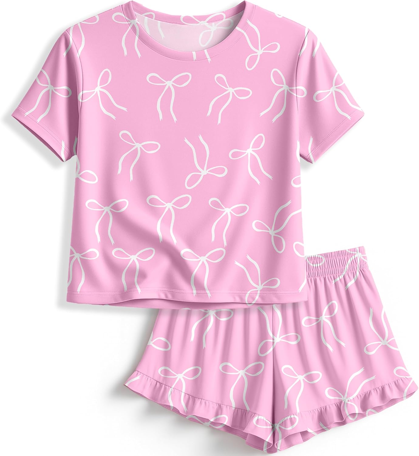 Petite&Me Girls Pajama Set 2 Piece Short Sleeve Top and Shorts Soft Breathable Sleepwear Cute Print Kids Loungewear