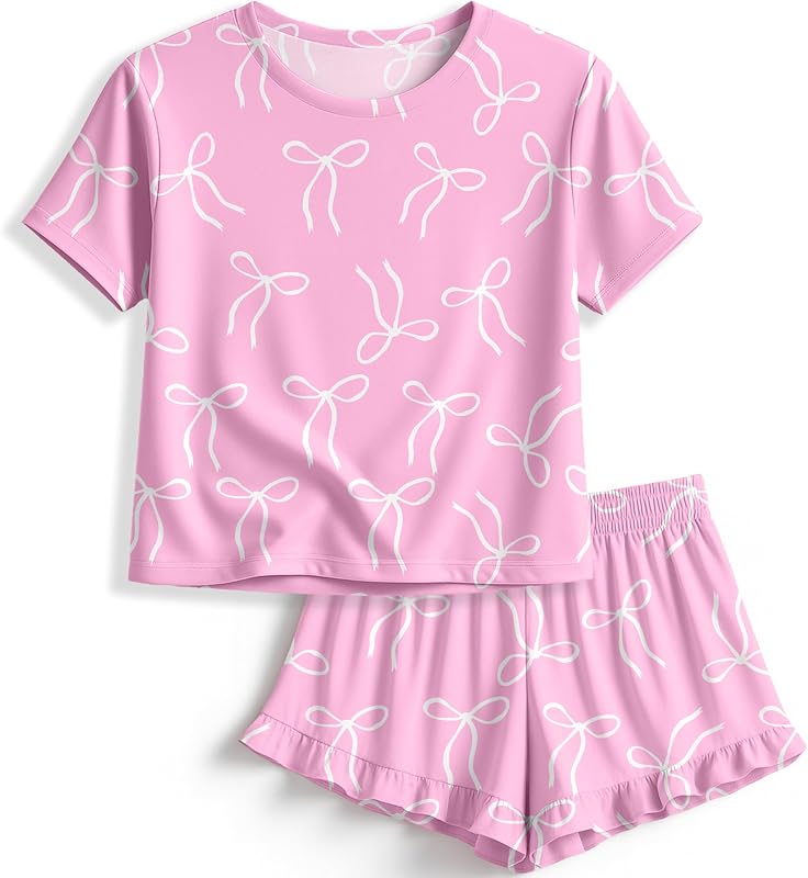 Soft Girls Pajamas with Ruffle Shorts, Cute Girls PJs Size 6-14
