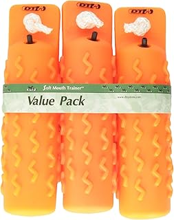 D.T. Systems Soft-Mouth Trainer Large 3-Inch by 12-Inch Plastic Dog Training Dummy, Blaze orange, 3-Pack