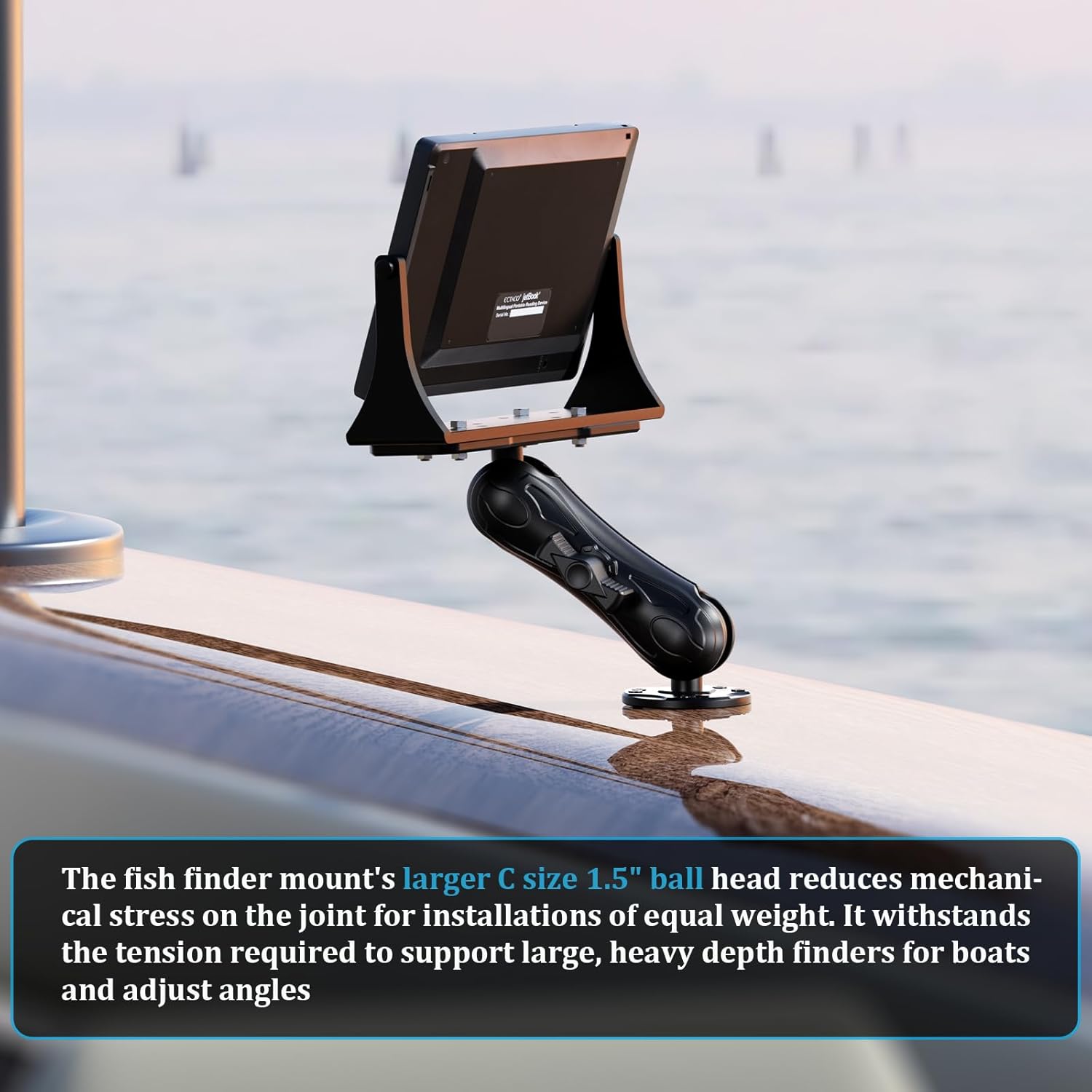 Aluminum Alloy Fish Finder Mount Base with C Size 1.5" Ball Rectangle Plate & 5.7" Medium Arm, Marine Electronic Mount Compatible with Garmin, Lowrance, Humminbird, Raymarine