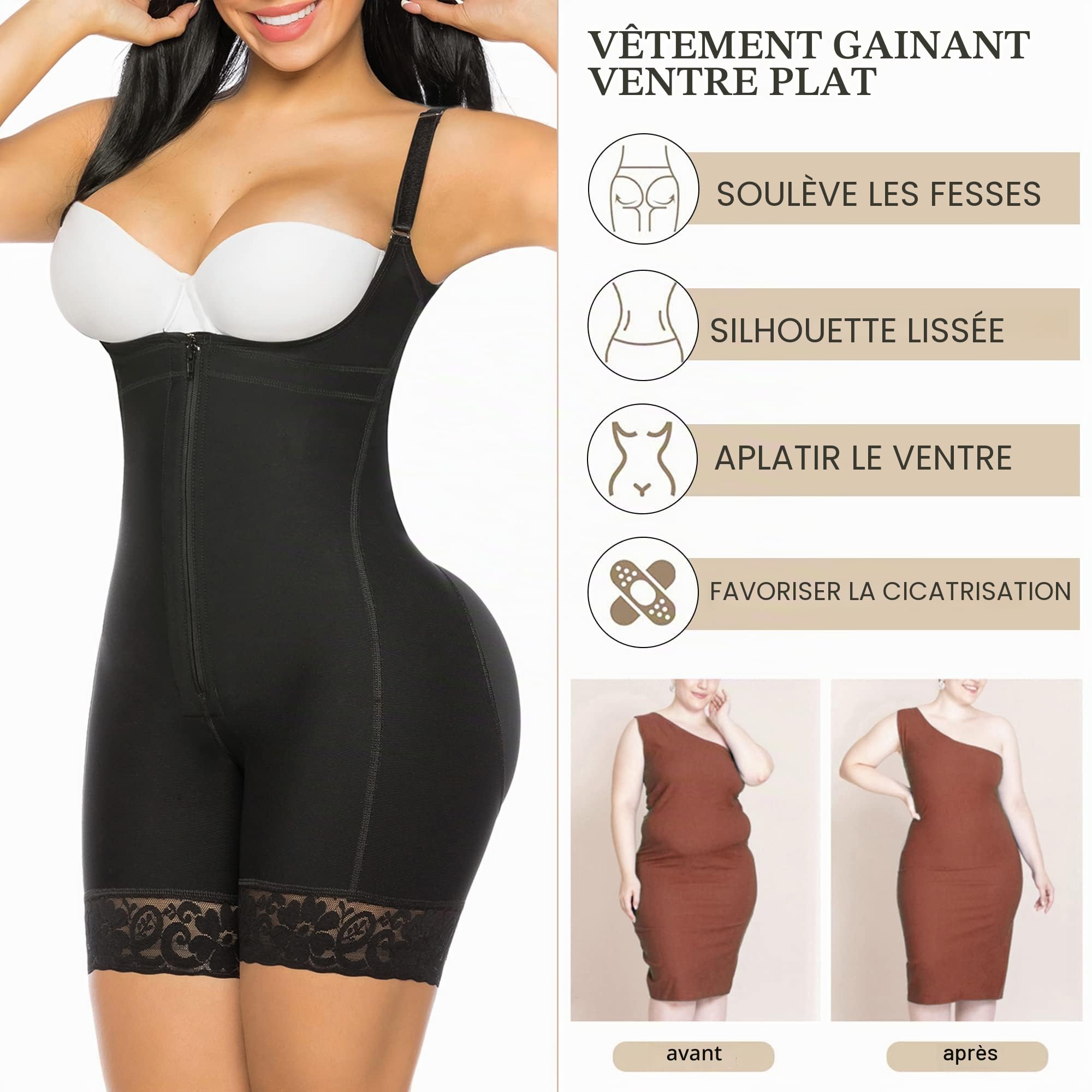 YIANNA Body Gainant Femme Ventre Plat Invisible Gaine Amincissante Sculptant Shapewear Bodysuit Combinaison