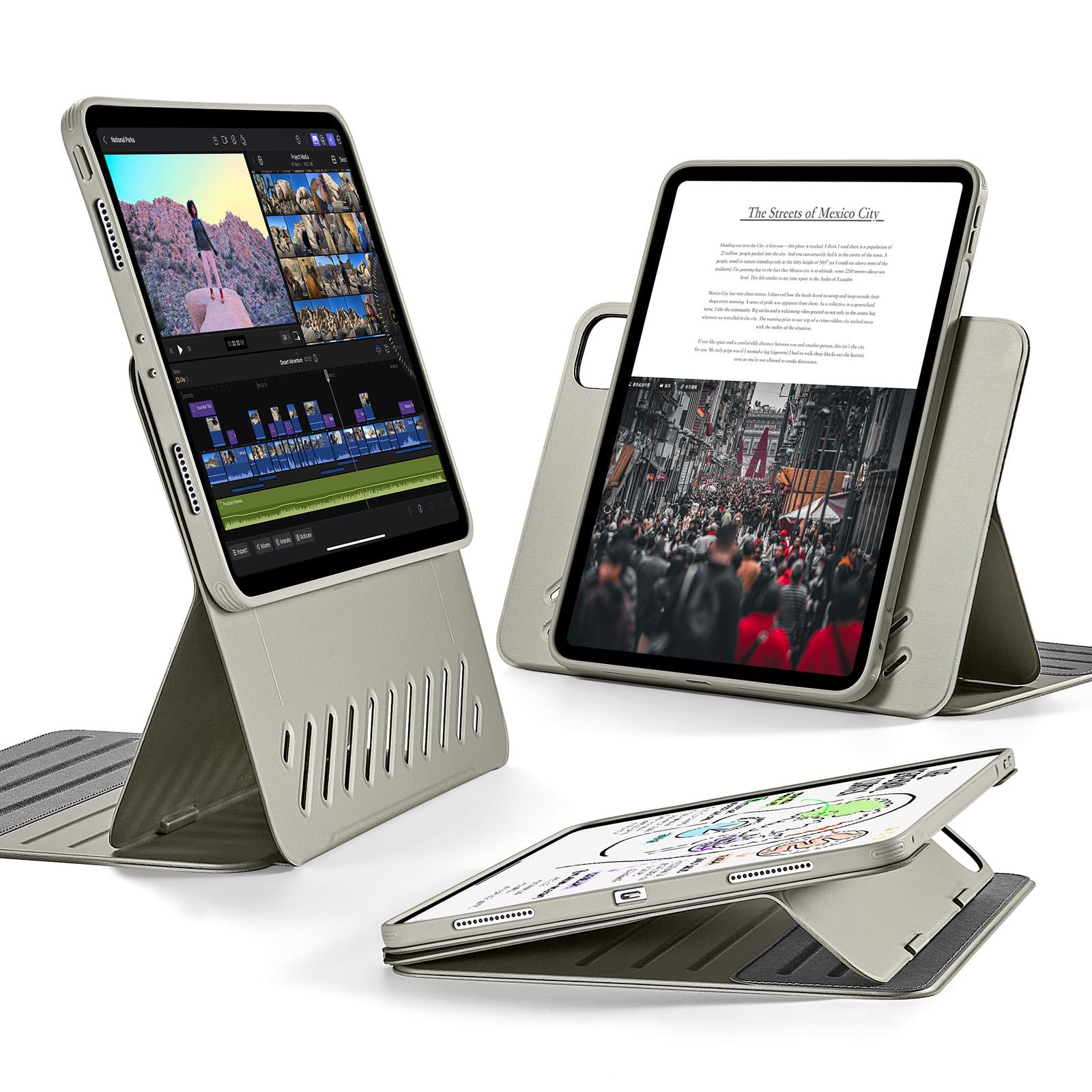 ESRfor iPad Pro 11 Inch Case (2022/2021/2020/2018, 4th/3rd/2nd/1st Generation), Removable Magnetic Cover, Adjustable Portrait/Landscape Stand with Raised Display View, 9 Standing Angles, Titanium