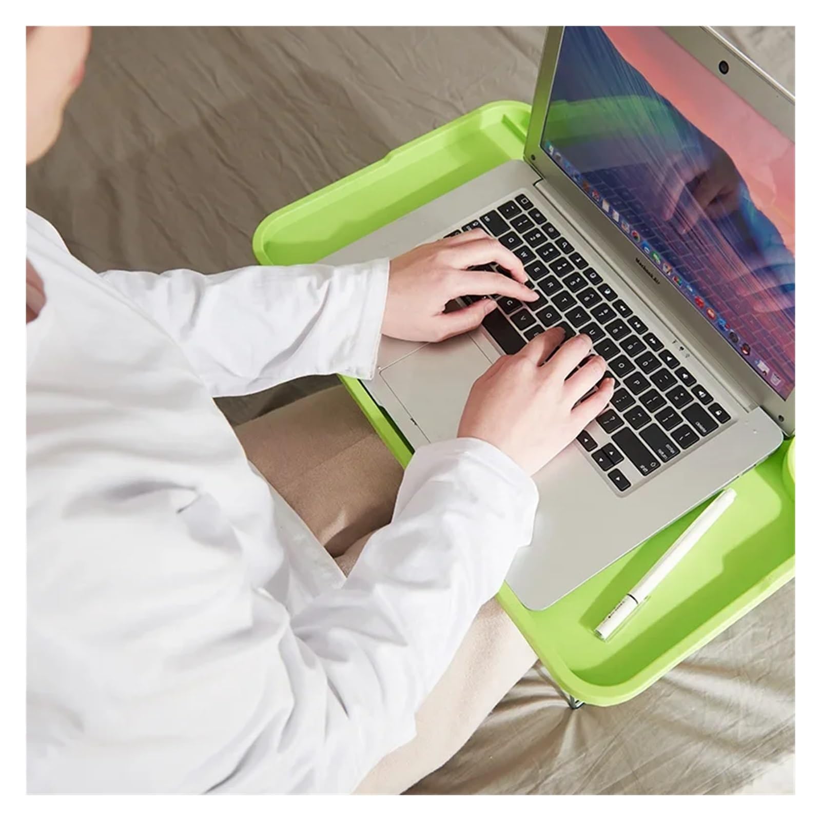 Scrivania pieghevole per laptop con portabicchieri Tavolo da letto portatile per lavoro Creativo Slot per telefono/carte Supporto per scrittura regolabile per casa ufficio - Blu