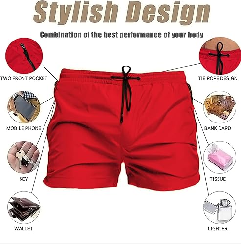 Miniatura 4 de Traje de baño para hombre de secado rápido, bolsillos con cremallera, pantalones cortos de natación con forro de malla