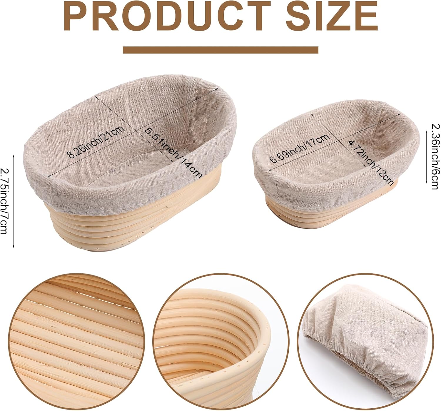 8 Pcs Banneton Bread Proofing Basket Set, 5'' 7'' Round & 6.7'' 8.3 '' Oval Cane Sourdough Baskets with Linen Liners for Professional & Home Sourdough Bread Baking