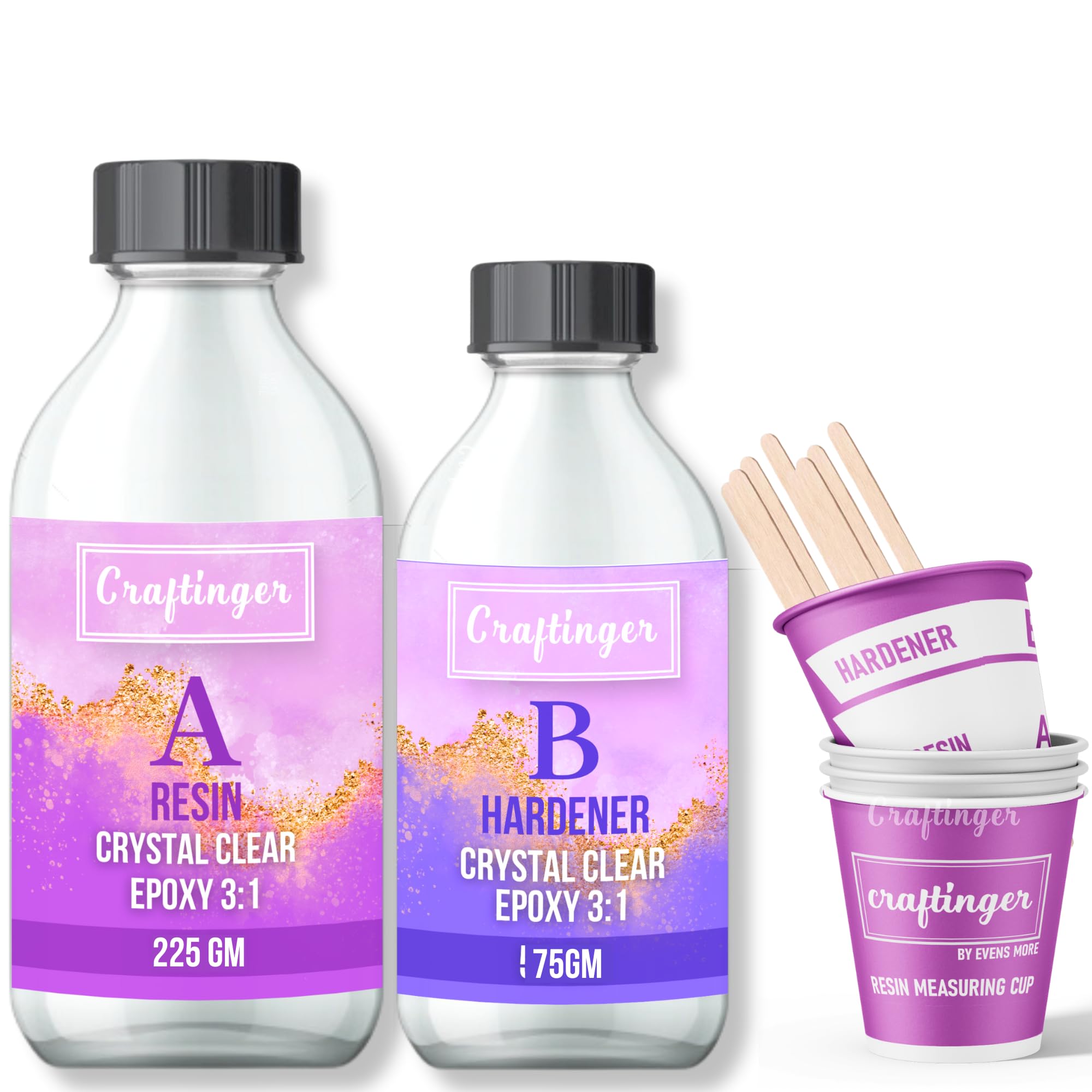 Crystal Clear All in One Epoxy Resin 300gm for Art & Craft | Non-Toxic | Bubble-Free | UV Resistant | Glossy Finish | Ideal for Jewelry, Coasters, Trays & More