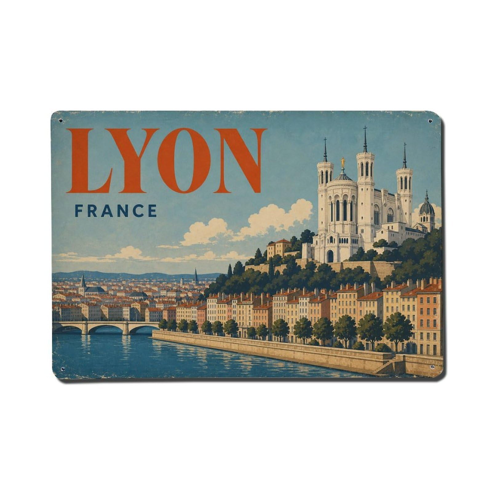 Travel Vintage France Lyon 1 Metal Tin Sign Plaque Wall Decor for Cafe, Club Bar, Office, Garden Metal Poster 8x12Inch