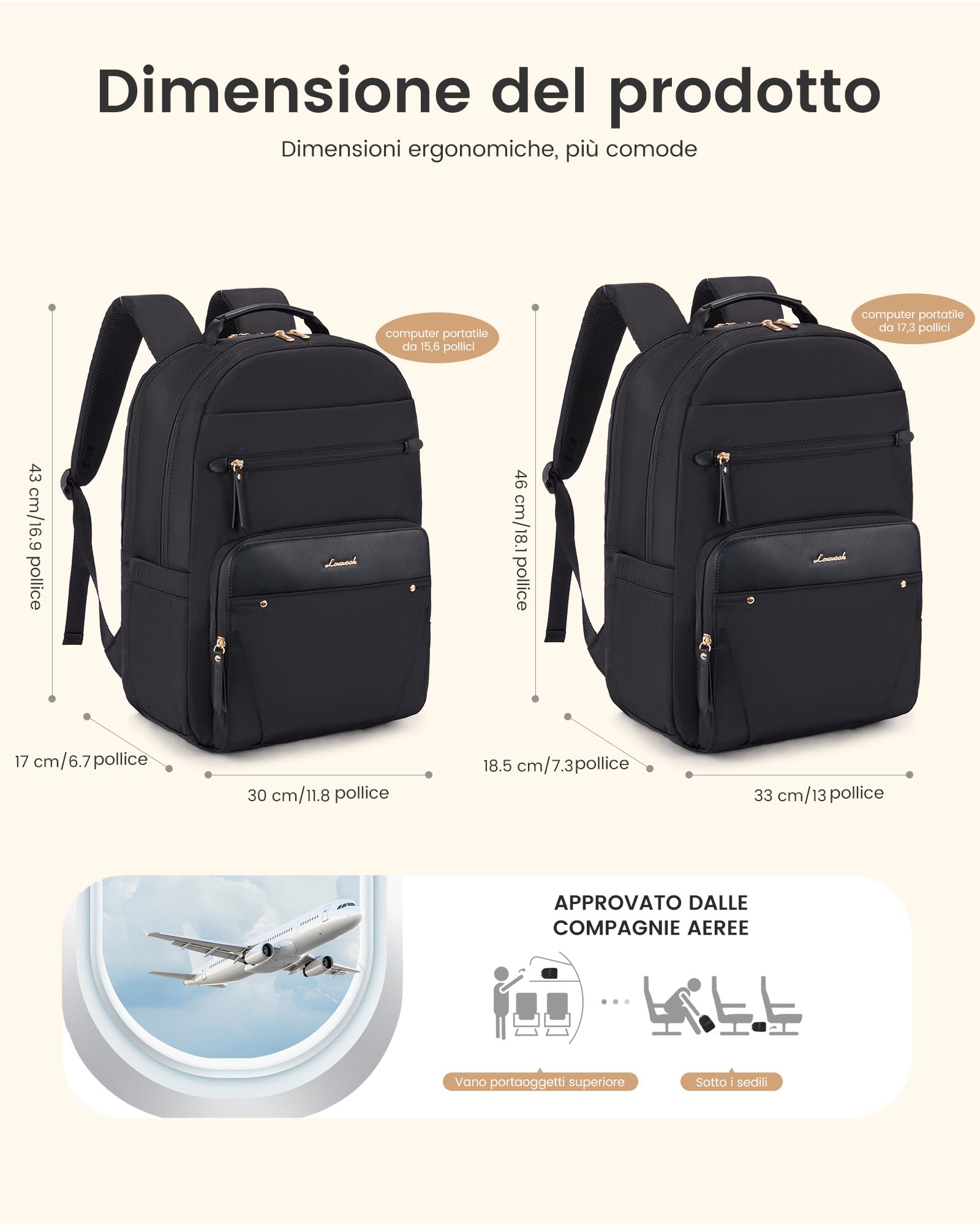 LOVEVOOK Zaino Donna, Impermeabile Zani porta PC 17 Pollici Zainetto da Lavoro, Elegante Zaino Computer Laptop Backpack da Università Viaggio Ufficio Scuola, Nero