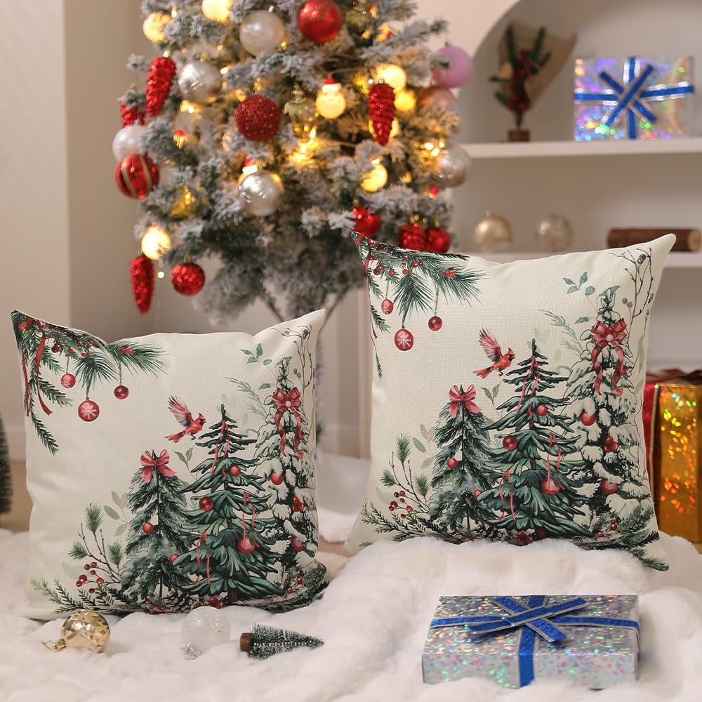 DFXSZ Christmas Pillow Covers 18x18 Inch Set of 2 Christmas Tree Decorations Throw Pillows Winter Xmas Decor for Home Couch TH-35B18 - Image 3