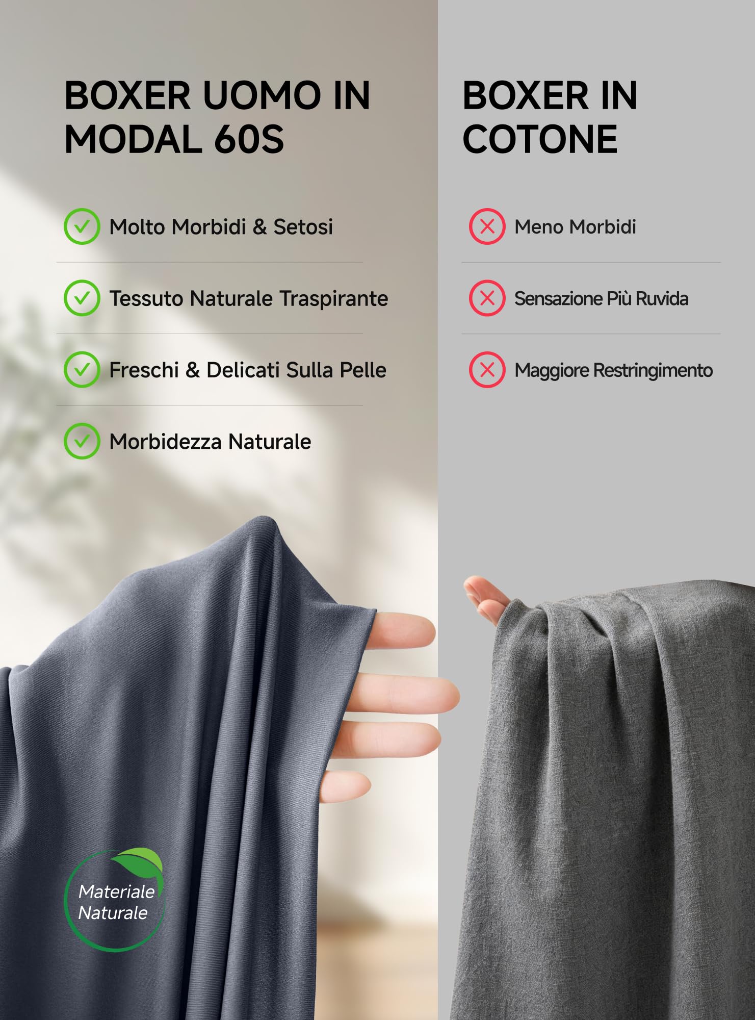 TRENDOUX Boxer Uomo Lana Merino: con Modal Morbido, Elastico e Traspirante | Cintura e Gambe Senza Cuciture, Mutande Uomo Senza Etichette, Gamba Lunga Anti-Arrotolamento, Comfort Quotidiano 3 Pezzi