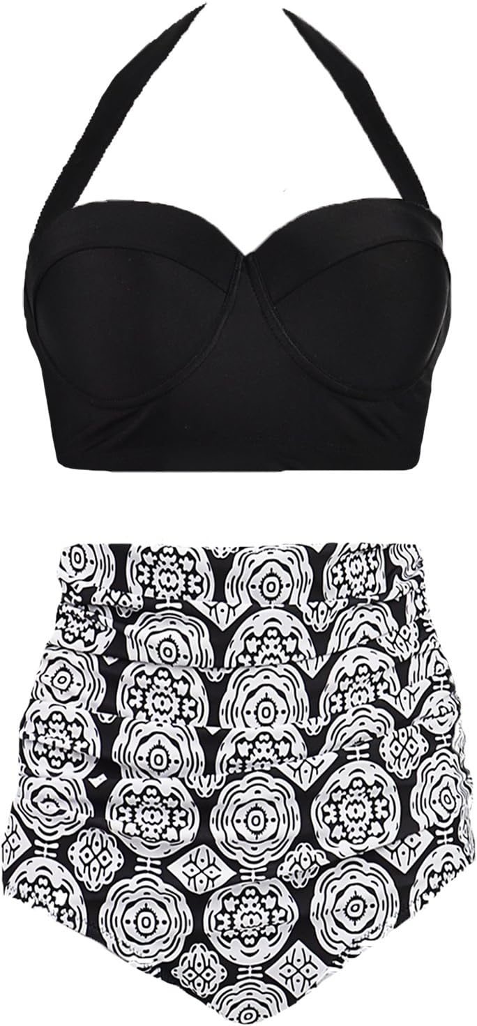 AMOURRIWomens Vintage Polka Underwire High Waisted Swimsuit Bathing Suits Bikini