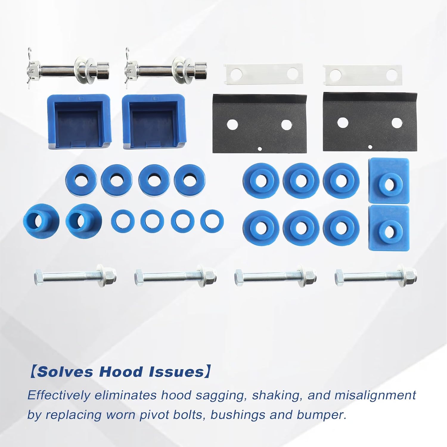 Engine Hood Hinge Pivot Bolt Kit & Truck Hood Bumper & Hood Roller Bushings for Peterbilt 357 377 378 379, Replace 13-04154 13-04391