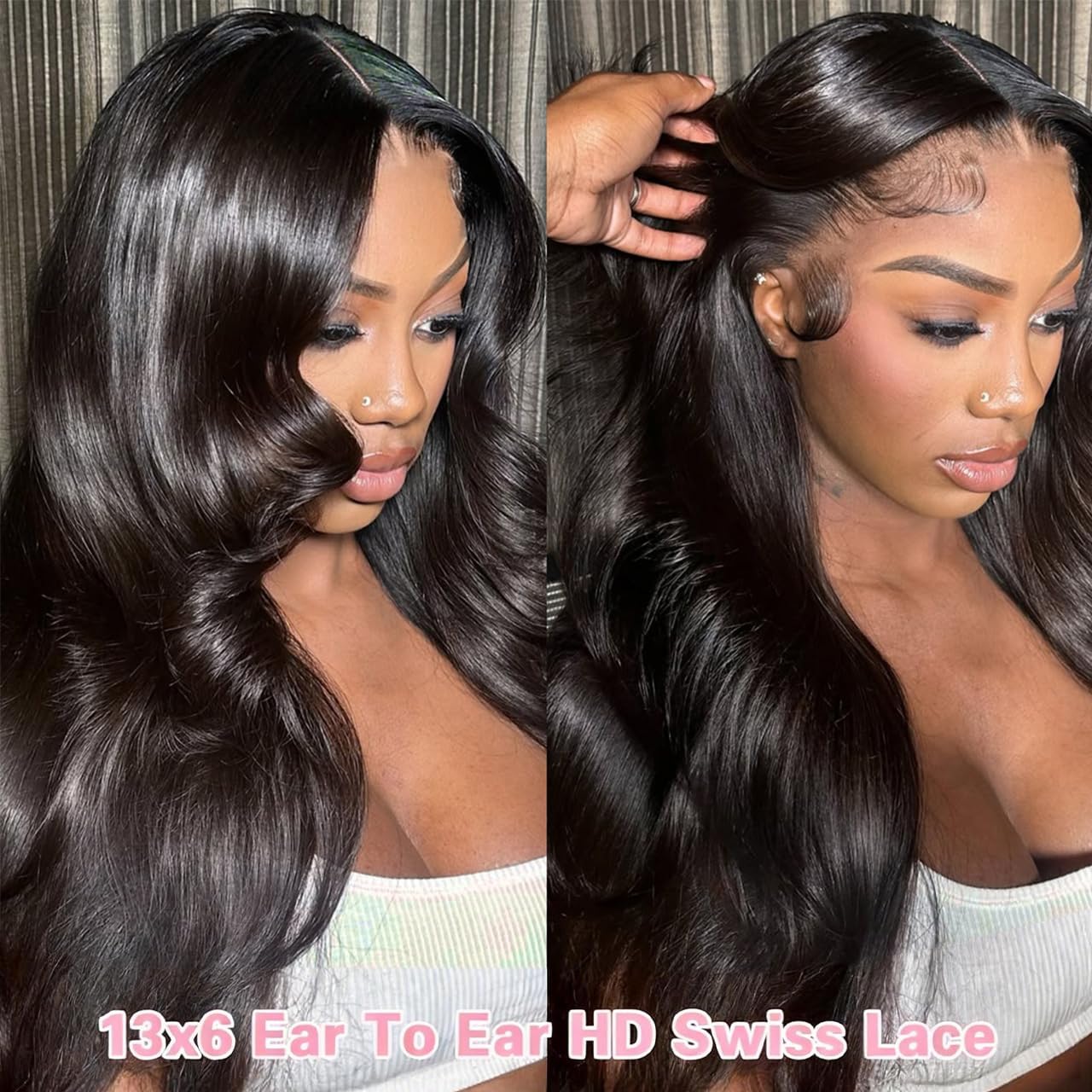 13x6 Lace Front Wigs Human Hair 250 Density Body Wave Hd Lace Frontal Glueless Wigs Human Hair Pre Plucked Wigs for Women Natural Black 36 Inch