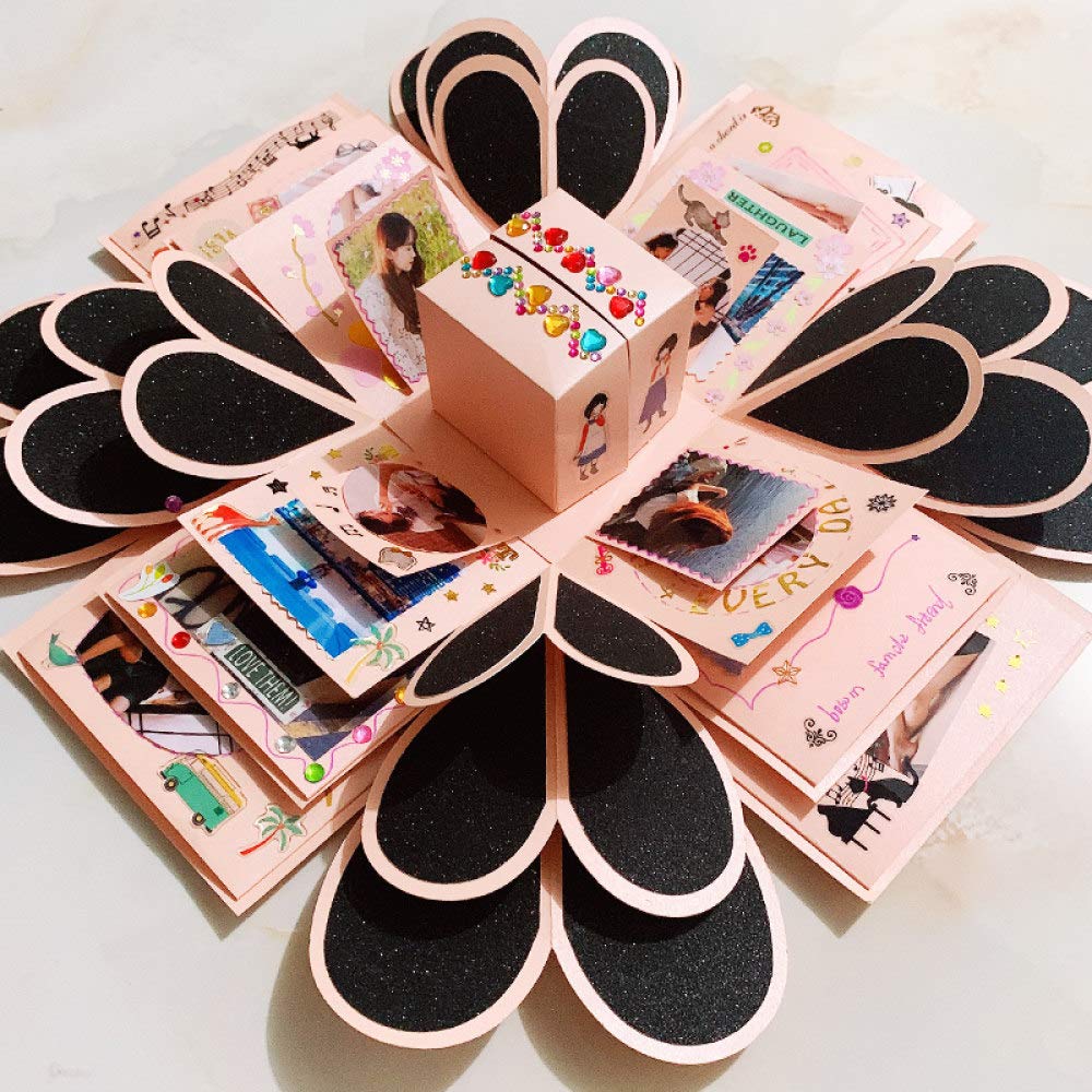 Regalo sorpresa Caja de explosión de aniversario creativa DIY Álbum hecho a mano Pareja Día de San Valentín Matrimonio, Rosa