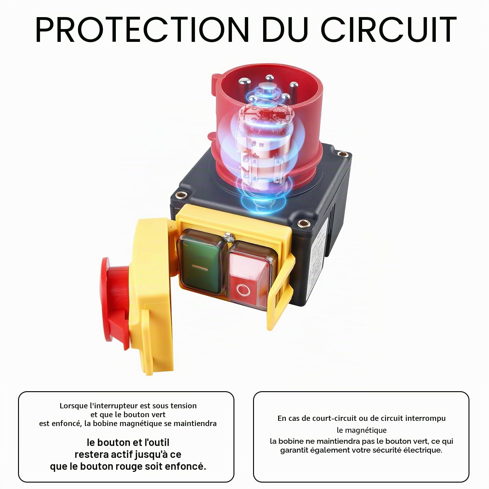 Interrupteur de machine, 3 phases 400 V, interrupteur d'arrêt d'urgence avec prise CEE, interrupteur électromagnétique étanche, interrupteur de tension zéro, interrupteur de protection du moteur
