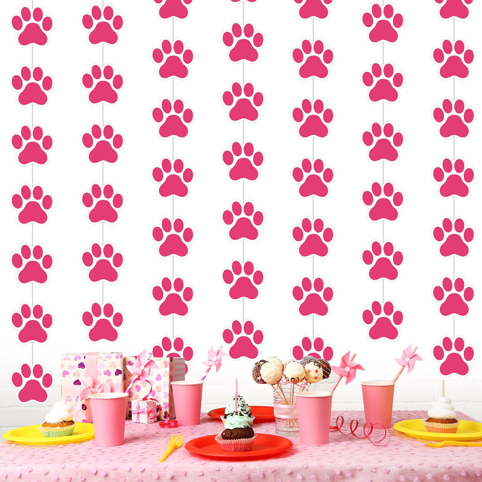 Duraaamo 8 Pack Dog Party Banner - Pink Paw Print Paper Garland For Pet Birthday, Baby Shower, Let's Pawty Decorations 9 thumbnail image