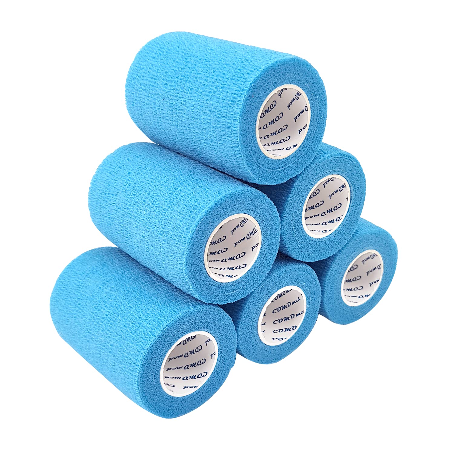 COMOmed Self Adherent Cohesive Bandage Latex 3" x5 Yards First Aid Bandages Stretch Sport Athletic Wrap Vet Tape for Wrist Ankle Sprain and Swelling,Light Blue(6 Rolls)