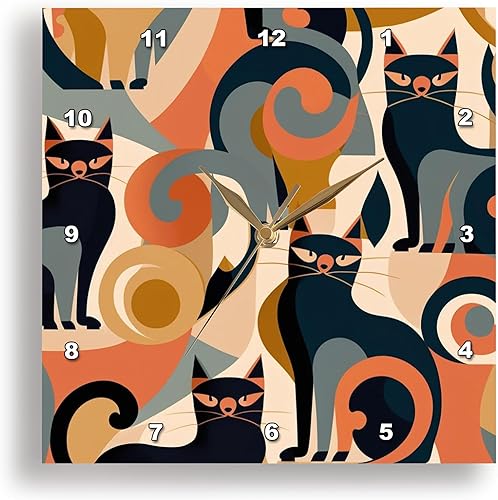 3dRose Wall Clock Silent - 15 inch - Playful Whiskers Set in a Retro Chic Backdrop - Craftsman Studios - Mid-Century Modern