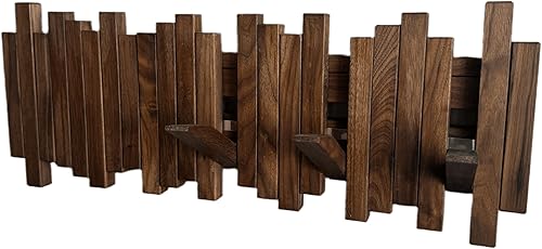 Miniatura 7 de Perchero de madera natural para piano de pared  Perchero de pared  Perchero de pared abatible con 5 ganchos  Almacenamiento de pared de entrada con