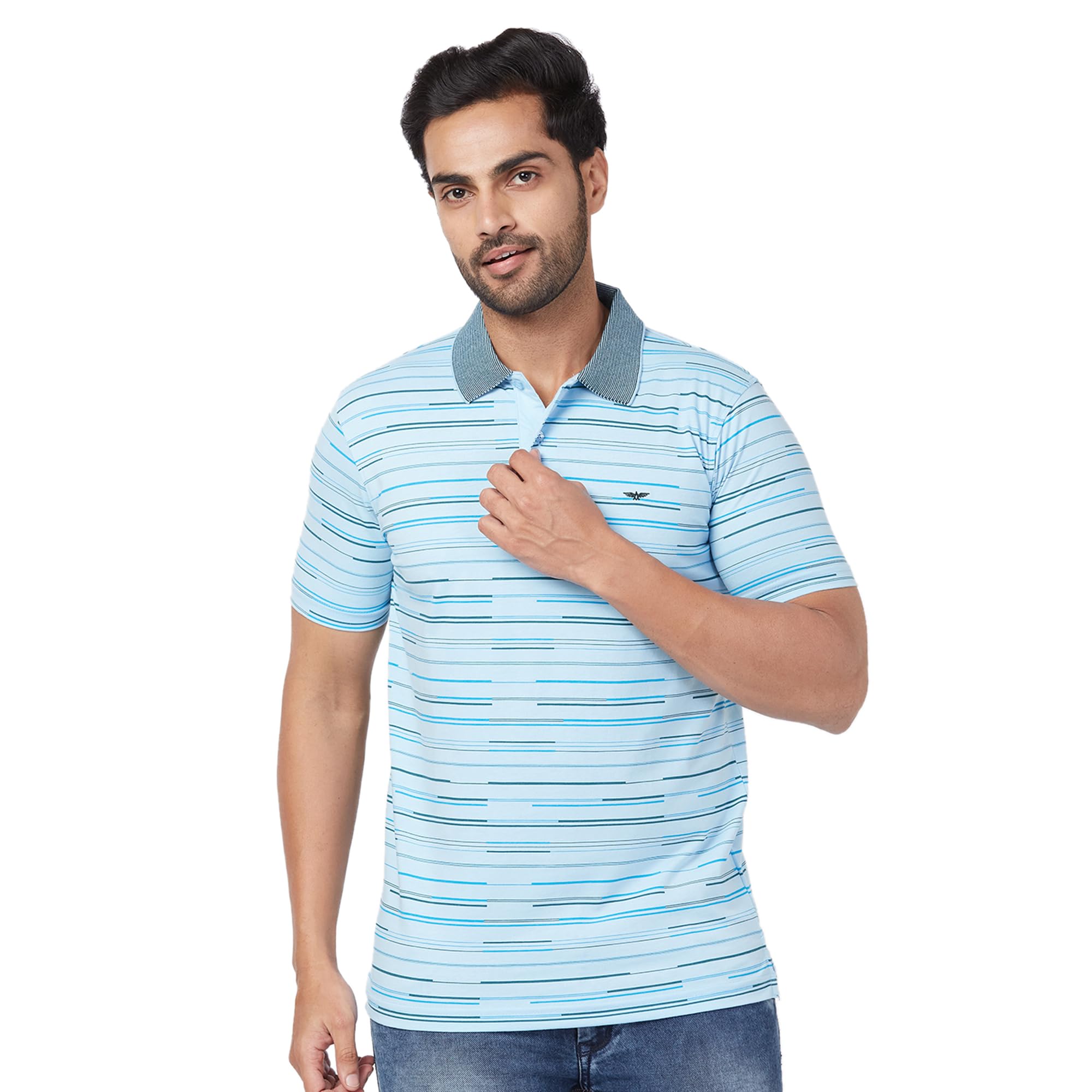 park avenue Men's Slim Fit Stripe Pattern Cotton Blend Half Sleeve Polo Neck Casual T-Shirt-picture-26
