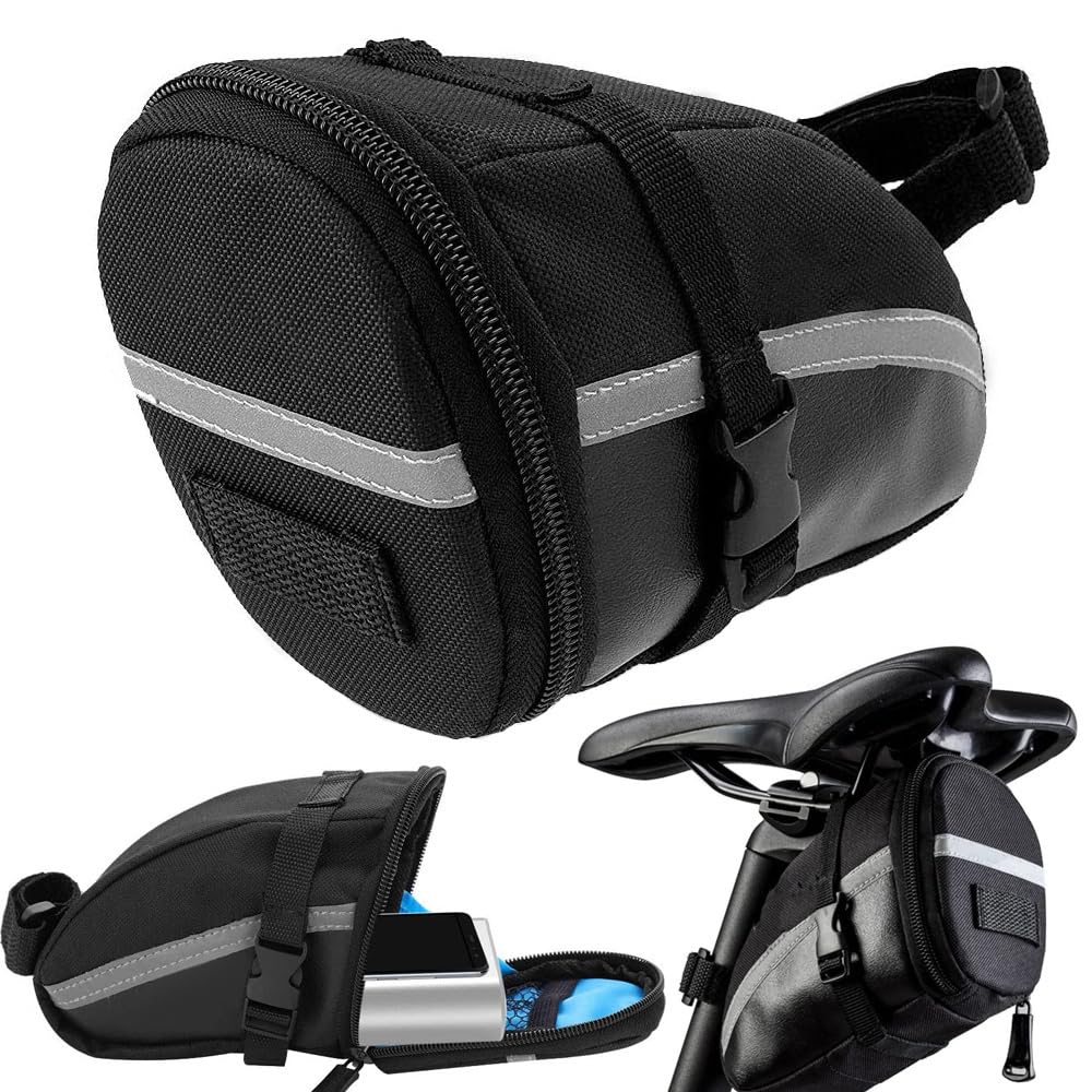 Borsa da bicicletta impermeabile sotto la sella – Custodia multifunzione con chiusura regolabile, colore nero