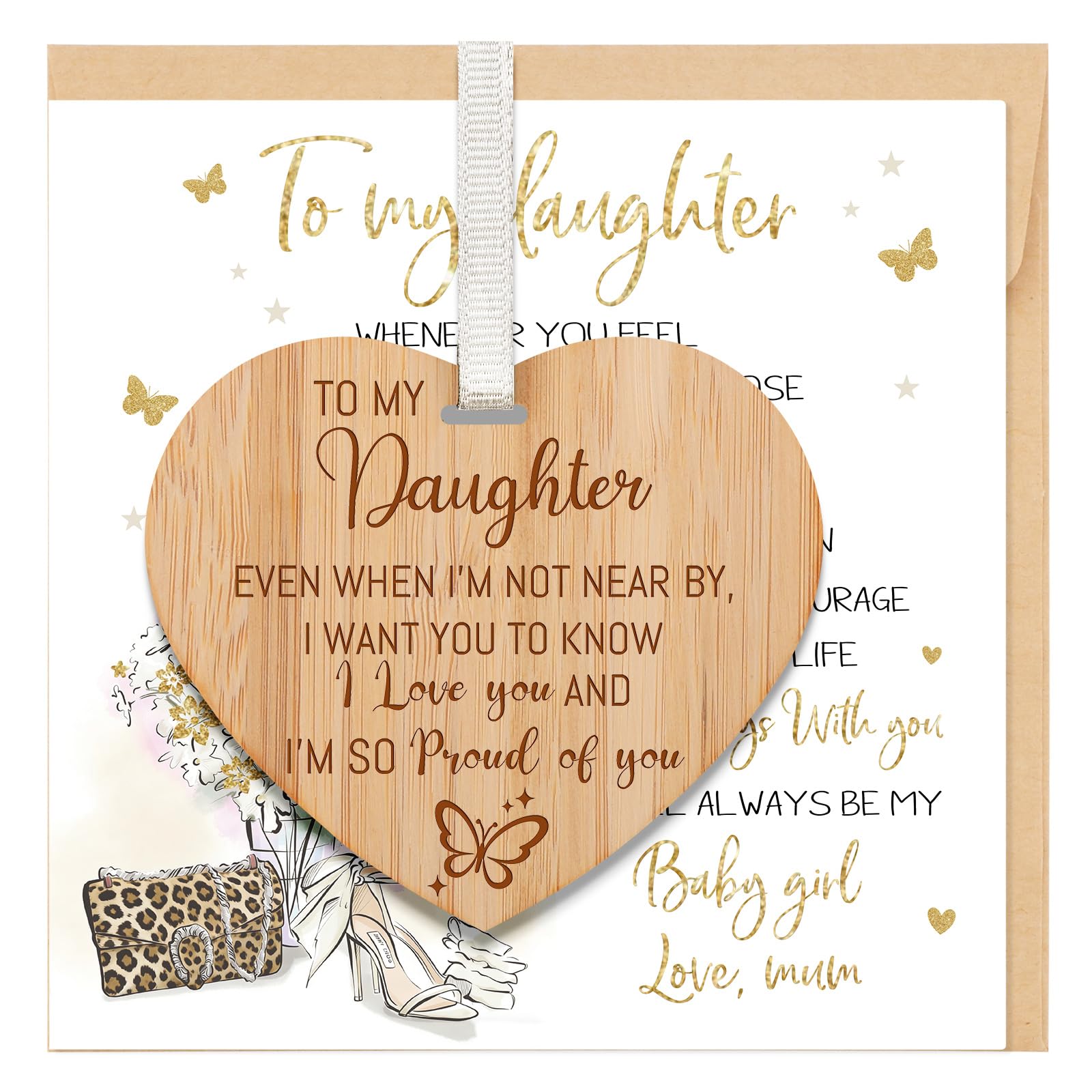 TheGiffter Daughter Birthday Cards Gift, I'M SO Proud of You Happy Birthday Card My Girl with Envelope,Gift Daughter Girl Her with Wooden Heart Plaque