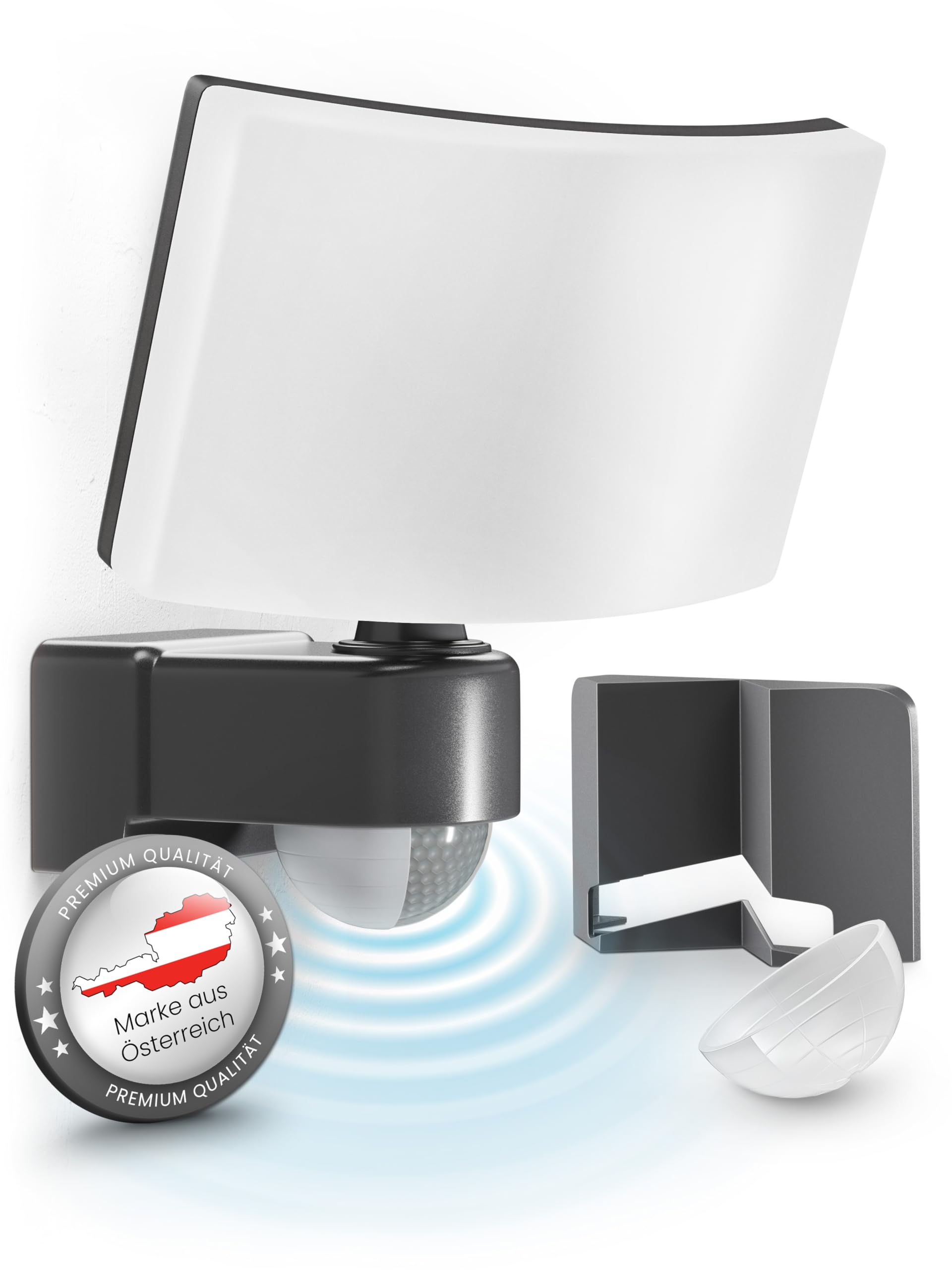 MATO Lumax LED Strahler mit Bewegungsmelder Außen - 30W Wand Außenleuchte inkl. Eck-Adapter - 3000K warmweiß, IP65 - Aussenlampe, Außenstrahler, Wandstrahler, Wandleuchte