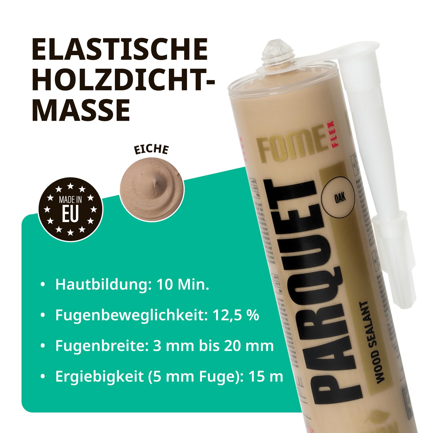4x Parkett-Fugenfüller Eiche + Kartuschenpistole – Acryl Dichtstoff für Holz, Parkett und Laminat, überstreichbar mit 2000N Pistole