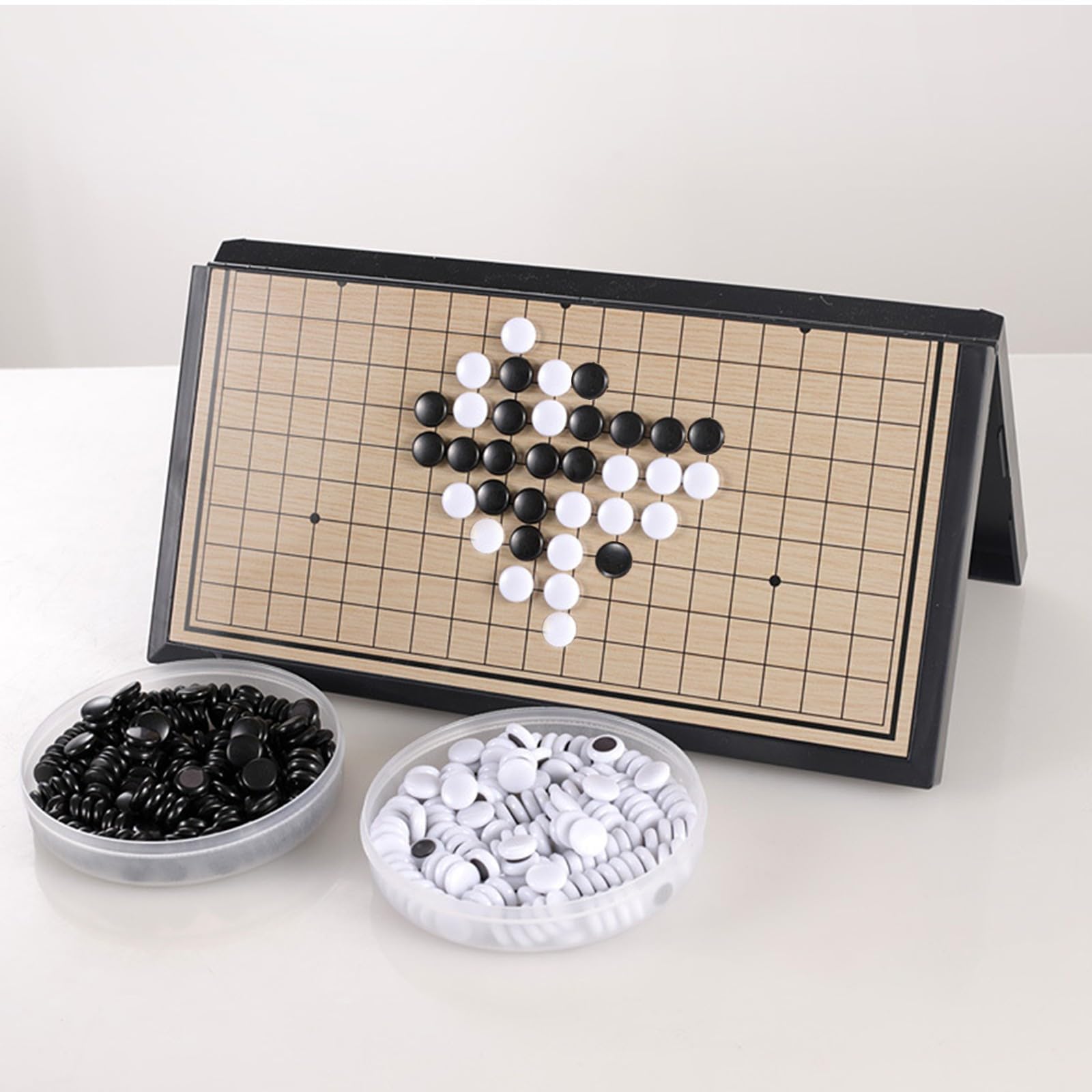 Go Game, duża magnetyczna plansza do gry Go, wodoodporna z plastikowymi szachami, materiał PVC, przenośna składana chińska Weiqi na mecze (żółta+czarna, typ C)