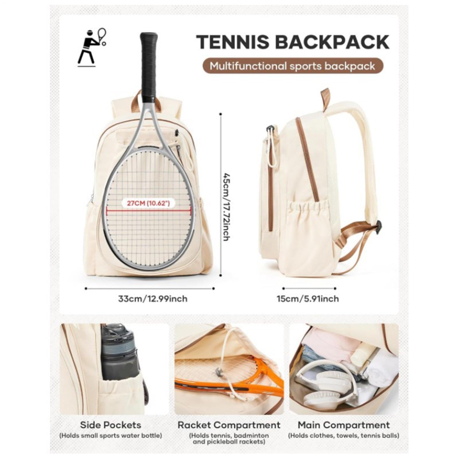 Torba Pickleball, mieści 2 rakiety treningowe – z przegrodą na buty i wodoodpornym kieszonkowym plecakiem na rakietę tenisową, do treningu, podróży, koszykówki, piłki nożnej