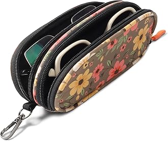 Double Eyeglasses Case Soft Portable Zipper Sunglasses Pouch with Keychain Clip for Men Women