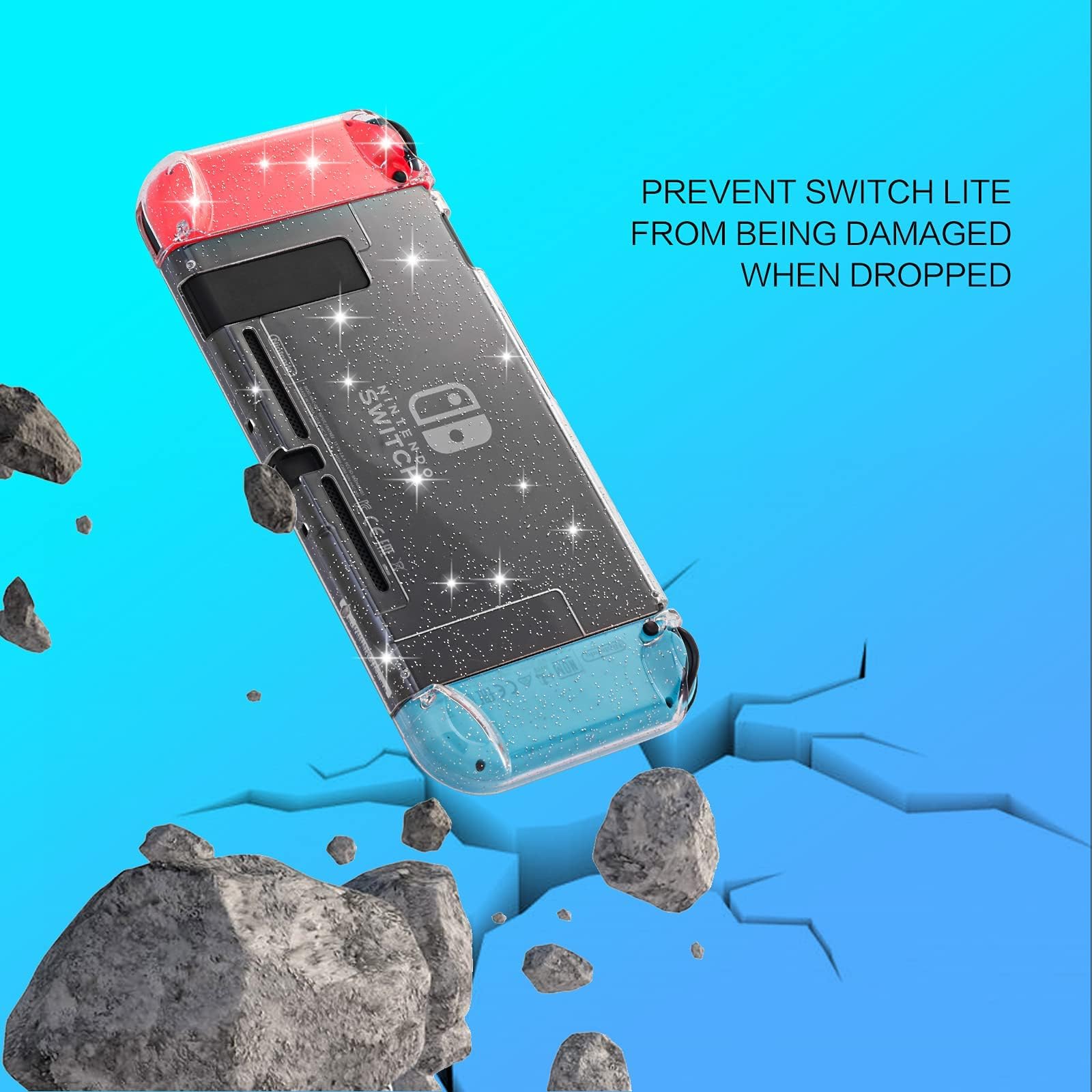 Switch Glitzer Hülle, Switch Schutzhülle mit Panzerglas Schutzfolie und Daumengriffkappen