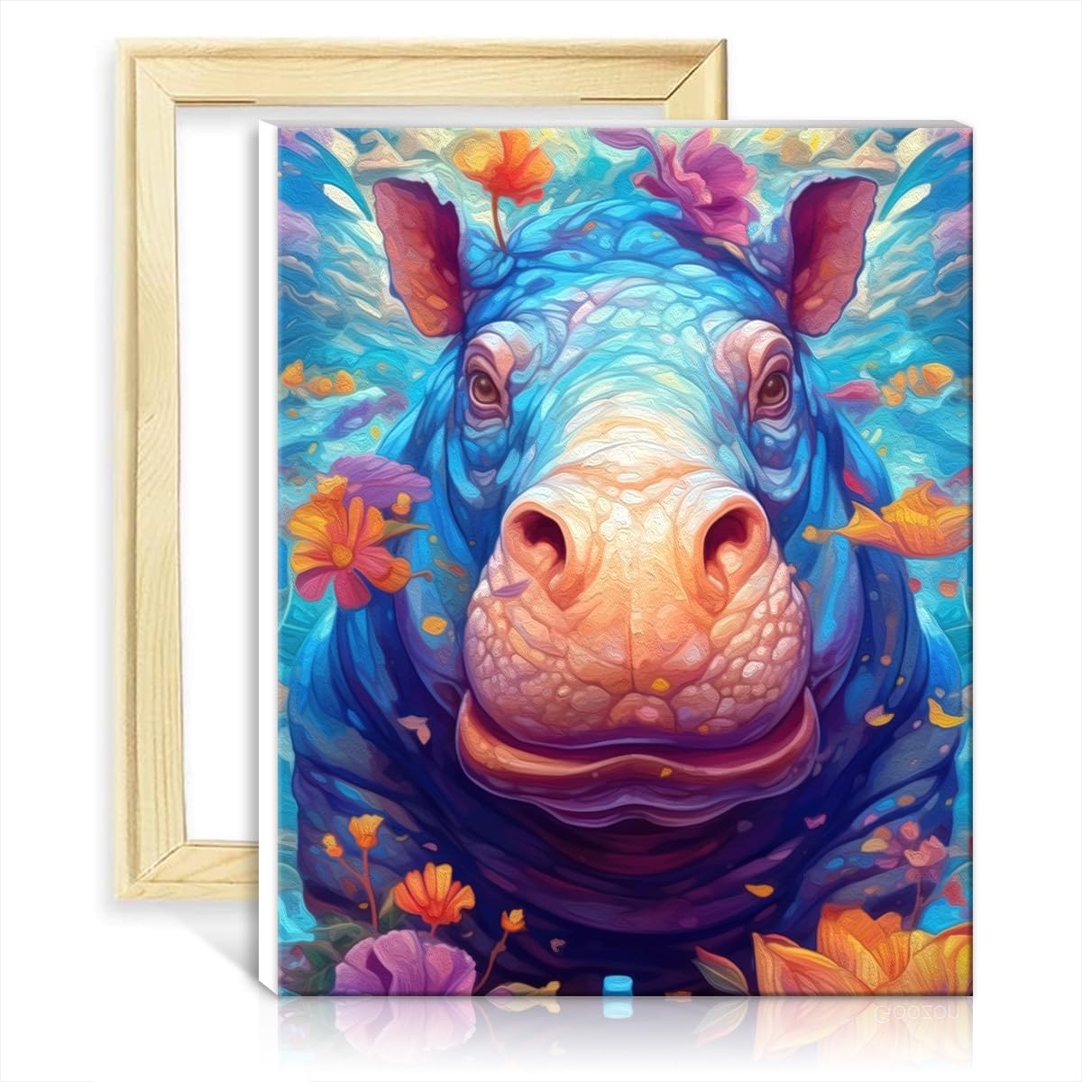 TANGFEIY Canvas Drawing Paintwork Kit Hippo Flower Portrait Paint by Number Adults with Brushes and Acrylic Pigment on Canvas Artwork Adult Paint No Frame(40x50cm) — image 1