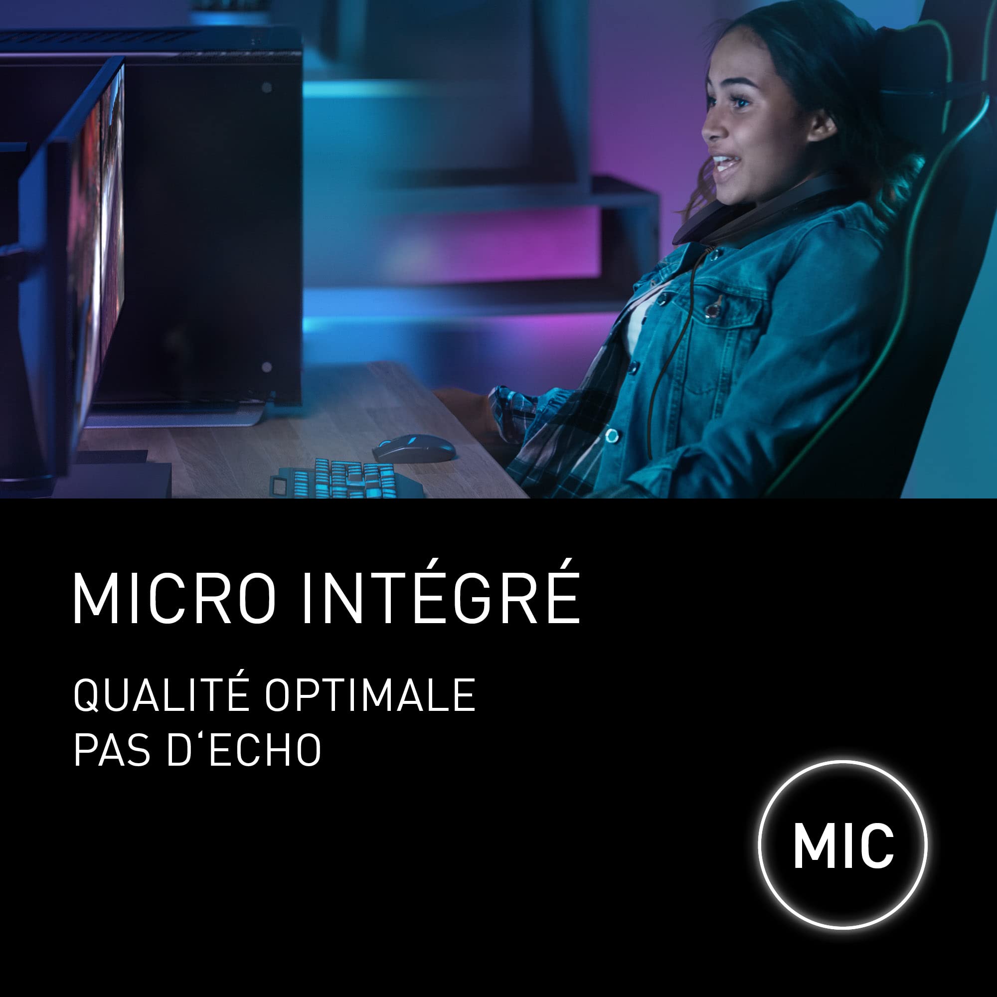 Panasonic SoundSlayer SC-GN01 I Enceinte 3D Tour de Cou Gaming (Haut-Parleurs 4 canaux, 3 Modes Son RPG/FPS/Voix, Double Micro à réduction de Bruit et écho, USB et Aux.) - Version Française