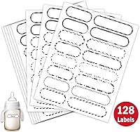 Todaylin 128PCS Waterproof Write-On Bottle Labels for Kids - Self-Laminating Name Stickers for Daycare, School, Baby Bottles
