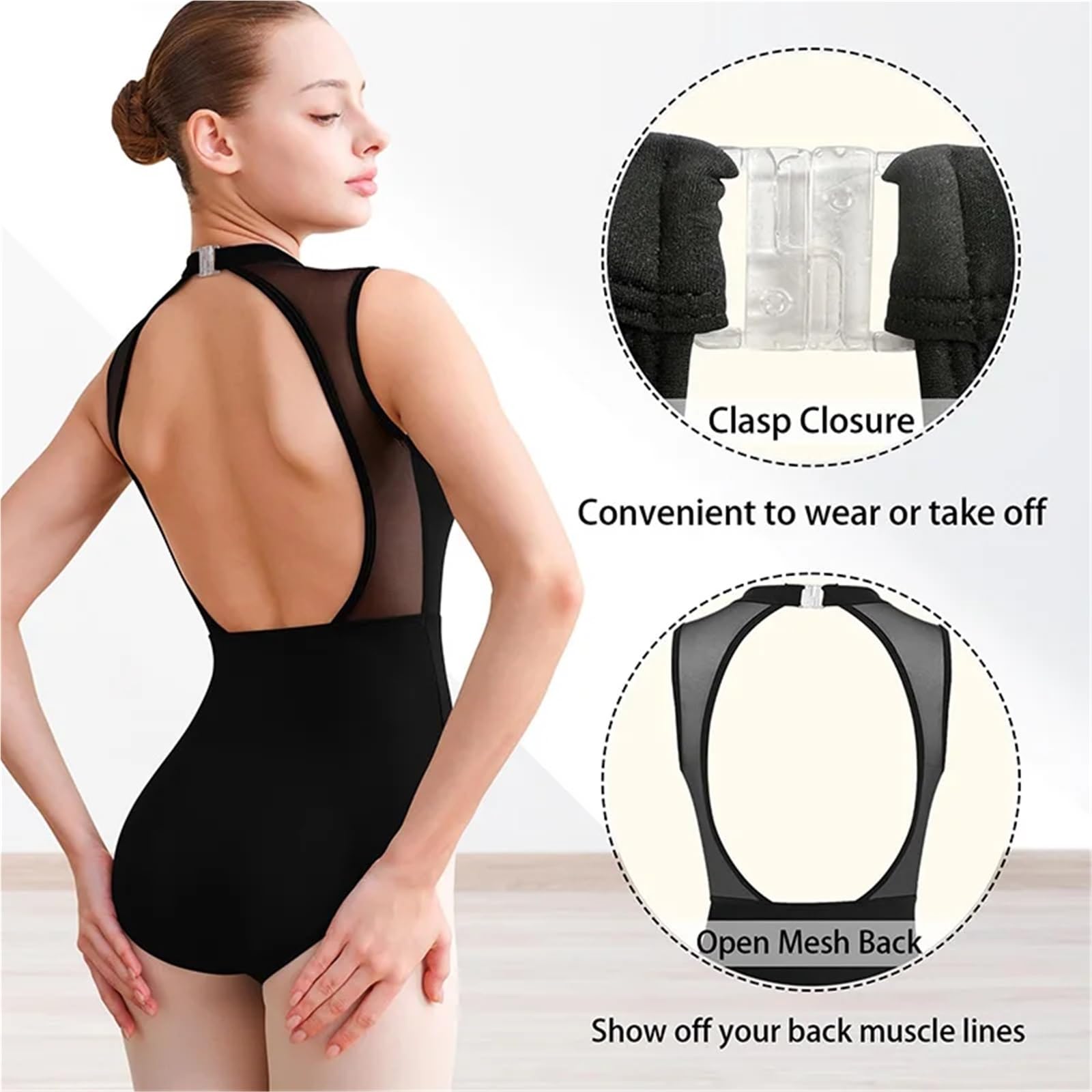 Maillot Ballet Mujer Maillot de ballet y danza sin mangas con cuello alto for mujer, for gimnasia, abertura frontal espalda hueca