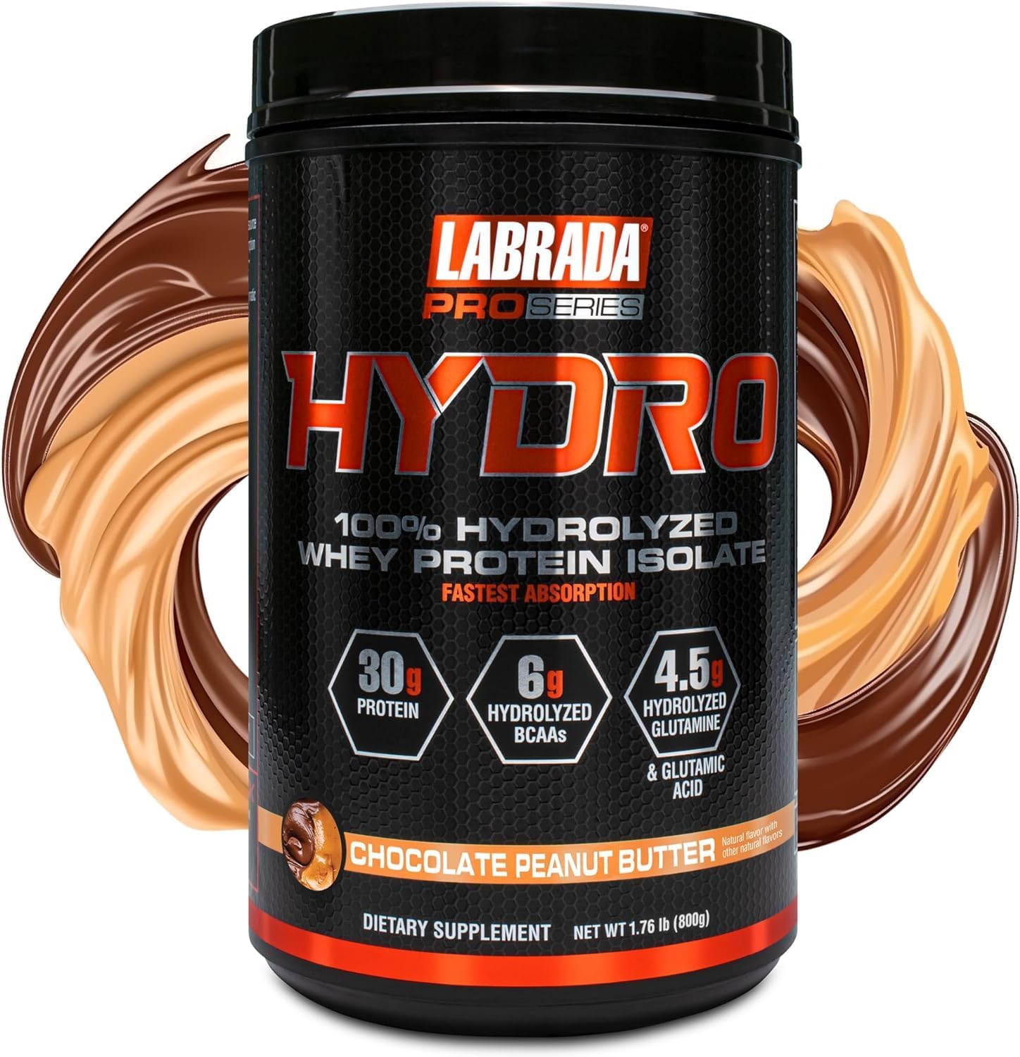 Labrada Hydro 100% Pure Hydrolyzed Whey Protein Isolate Powder, Lactose Free, 6g BCAA’s, 4.5g Glutamine, Fastest Digesting Whey Available, Instant Mixing, Delicious Taste (Chocolate Peanut Butter)