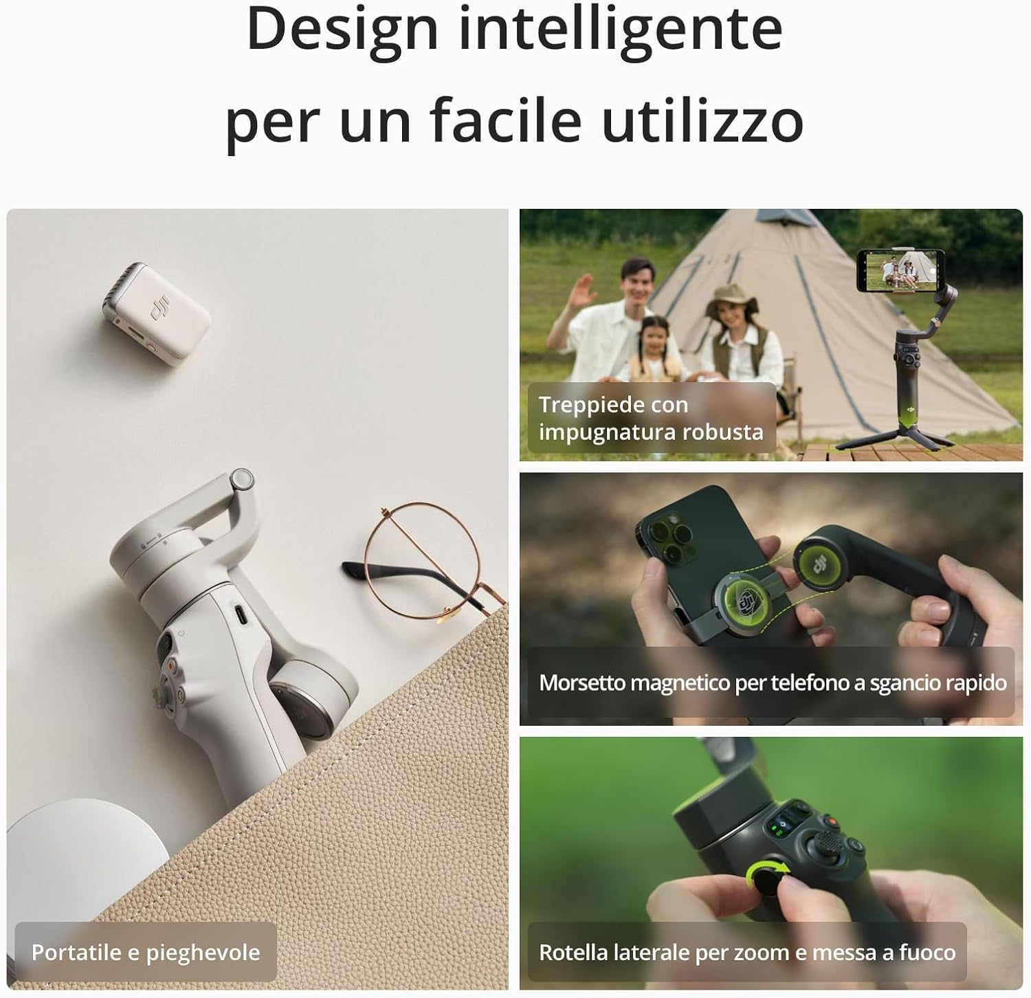 DJI Osmo Mobile 6 Fill Light Combo, stabilizzatore per smartphone a 3 assi, manico integrato, portatile e pieghevole, per Android e iPhone, tracciamento oggetti, grigio ardesia